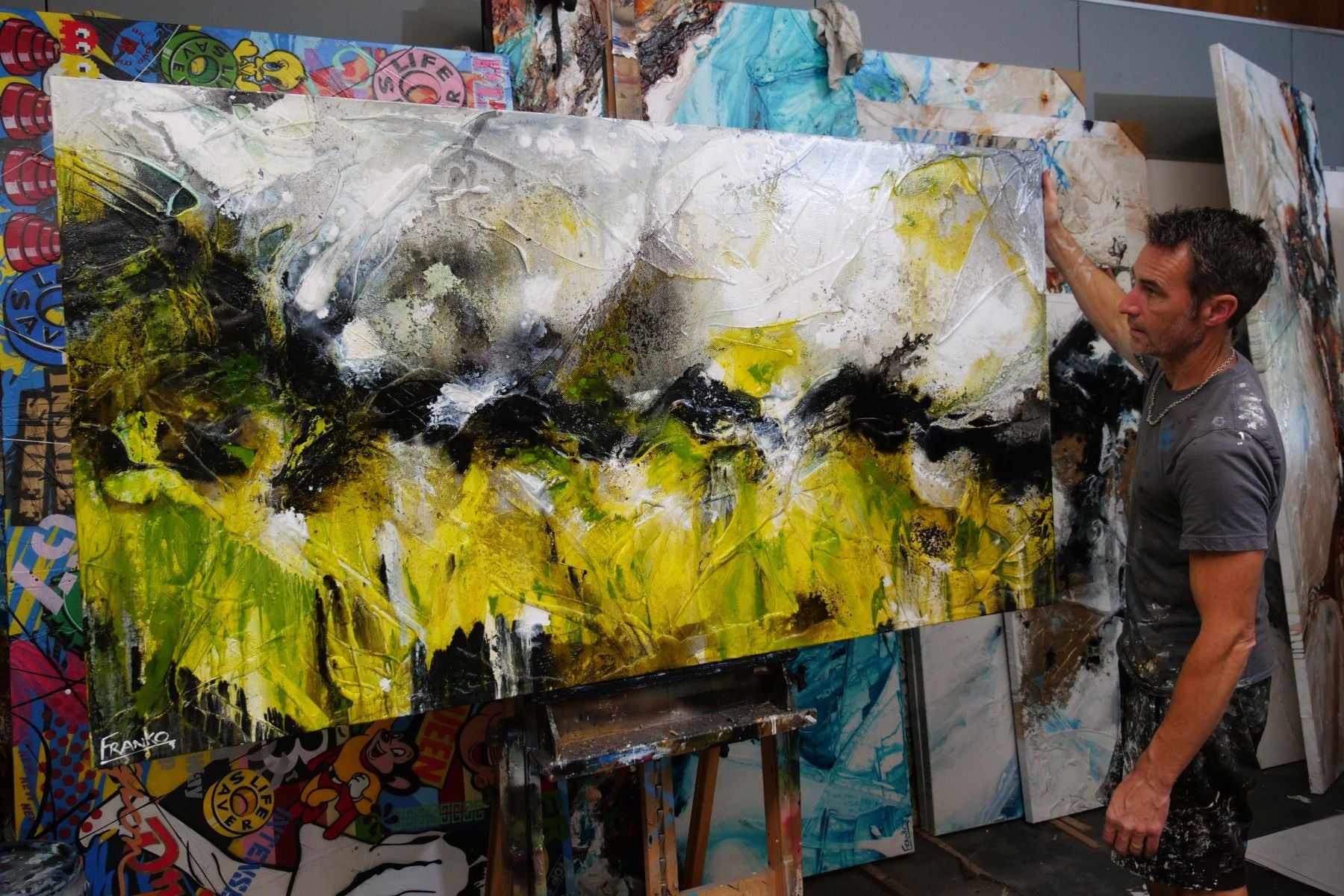 Lime Tonic 190cm x 100cm Green White Textured Abstract Painting (SOLD)-Abstract-[Franko_Artist]-[The_Block]-[Dream_Homes]-[ideas]- [Grand_Designs]-Franklin Art Studio