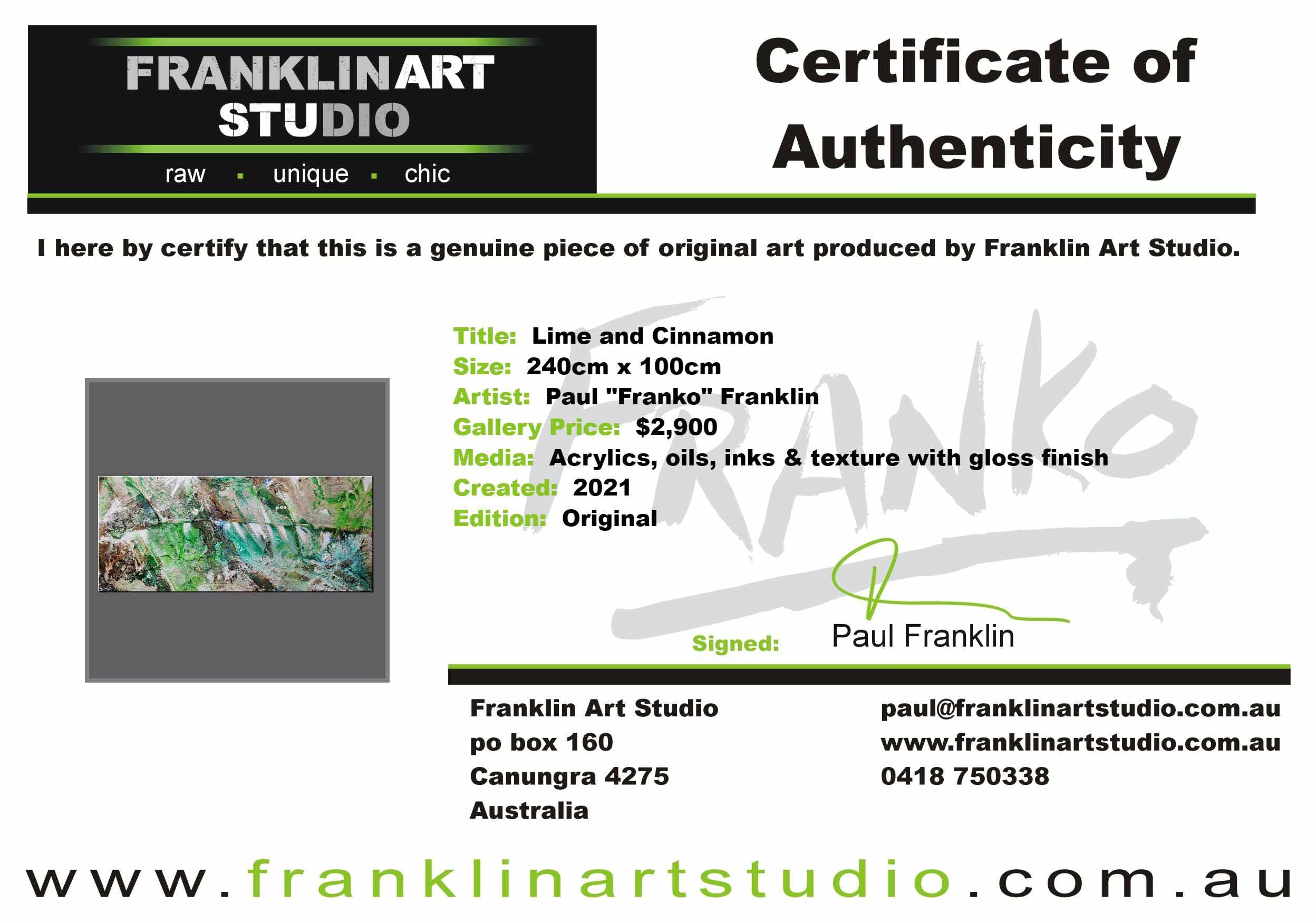 Lime and Cinnamon 240cm x 100cm Green Cream Textured Abstract Painting (SOLD)-Abstract-[Franko_Artist]-[The_Block]-[Dream_Homes]-[ideas]-[Grand_Designs]-[Art_Lover]-Franklin Art Studio