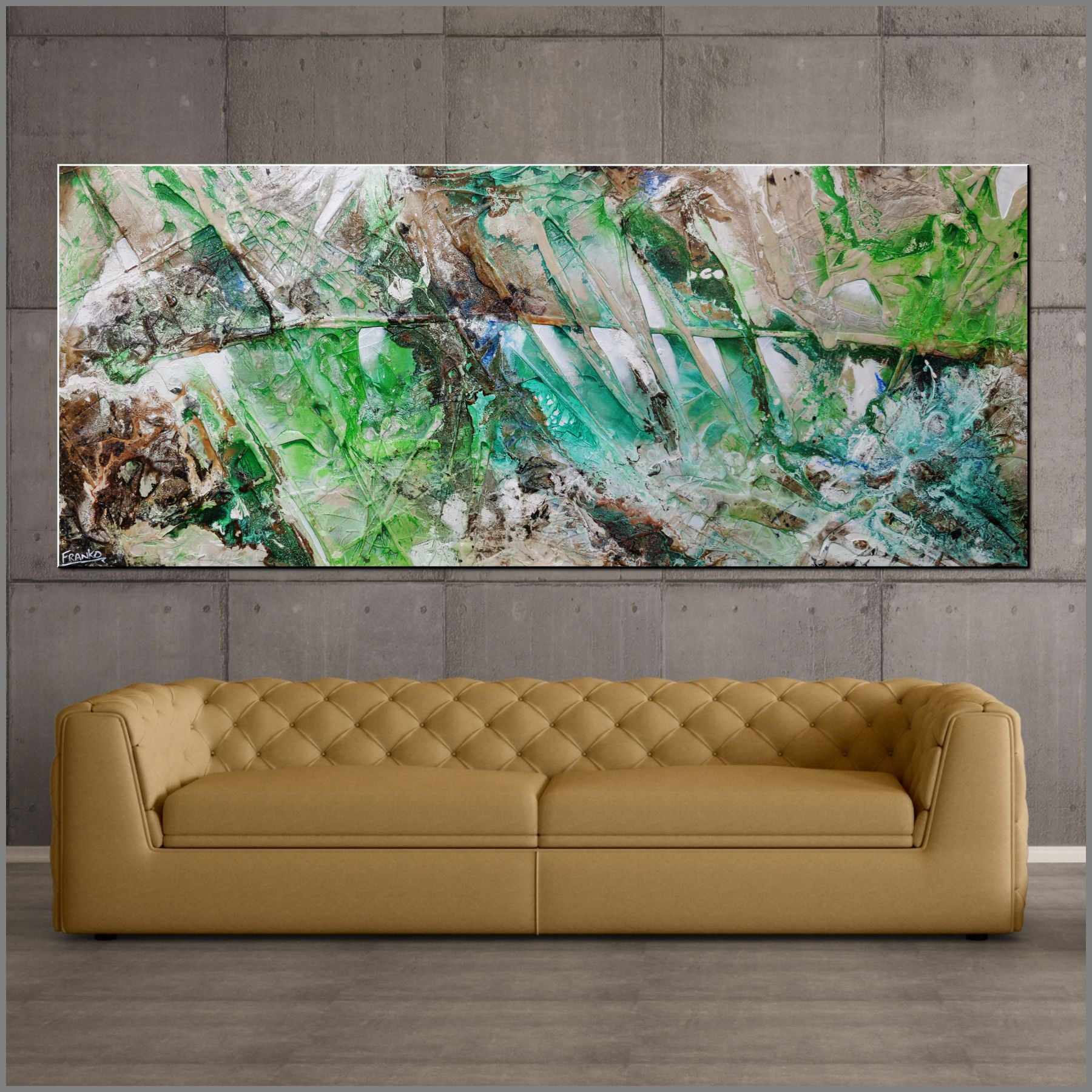 Lime and Cinnamon 240cm x 100cm Green Cream Textured Abstract Painting (SOLD)-Abstract-[Franko_Artist]-[Australian_artist]-[Gold_Coast]-[Brisbane]-[modern]-[contemporary]-[original]-[Large_artwork]-[The_Block]-[Dream_Homes]-[ideas]-[Grand_Designs]-[Art_Lover]-Franklin Art Studio