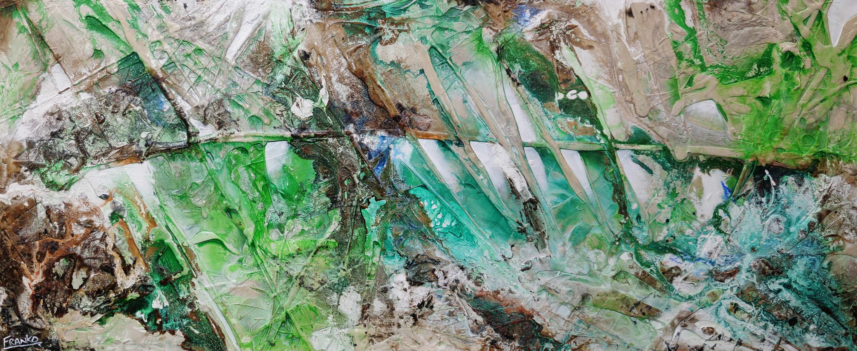 Lime and Cinnamon 240cm x 100cm Green Cream Textured Abstract Painting (SOLD)-Abstract-[Franko_Artist]-[Australian_artist]-[Gold_Coast]-[Brisbane]-[modern]-[contemporary]-[original]-[Large_artwork]-Franklin Art Studio