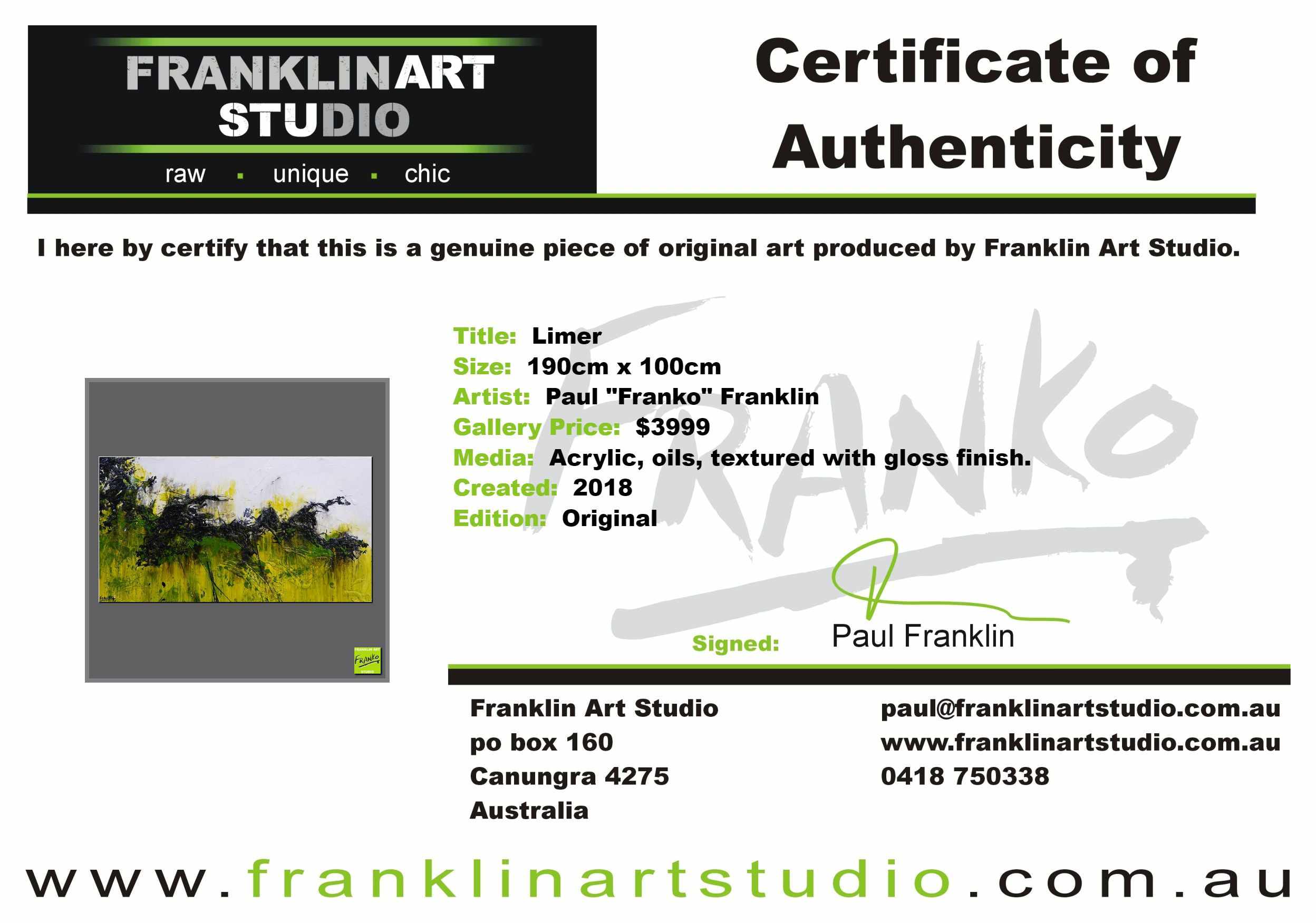 Limer 190cm x 100cm White Green Textured Abstract Painting (SOLD)-Abstract-[Franko_Artist]-[The_Block]-[Dream_Homes]-[ideas]-[Grand_Designs]-[Art_Lover]-Franklin Art Studio