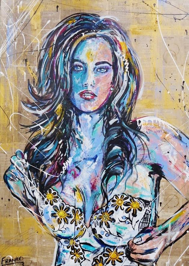 Lingerie 140cm x 100cm Nude Vintage Book Pop art Painting (SOLD)-book club-[Franko_Artist]-[Australian_artist]-[Gold_Coast]-[Brisbane]-[modern]-[contemporary]-[original]-[Large_artwork]-Franklin Art Studio