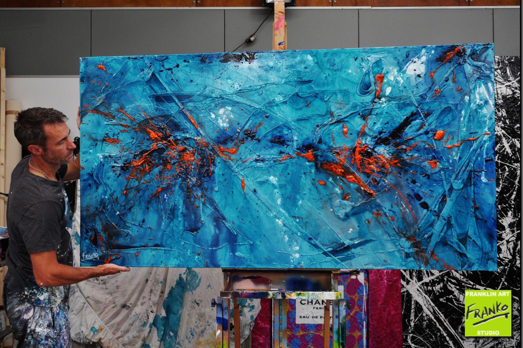 Liquid Candy 190cm x 100cm Blue Orange Textured Abstract Painting (SOLD)-Abstract-[Franko_Artist]-[The_Block]-[Dream_Homes]-[ideas]- [Grand_Designs]-Franklin Art Studio