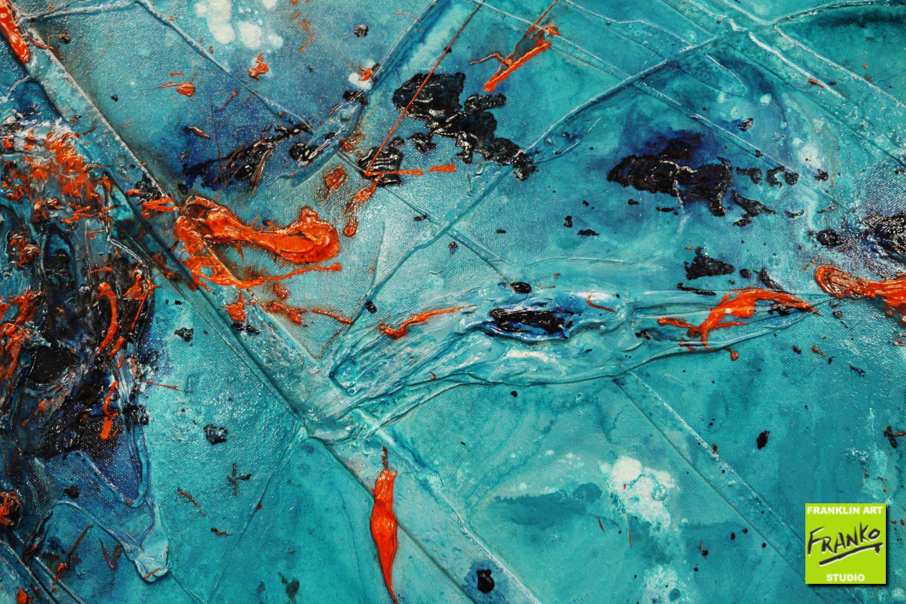Liquid Candy 190cm x 100cm Blue Orange Textured Abstract Painting (SOLD)