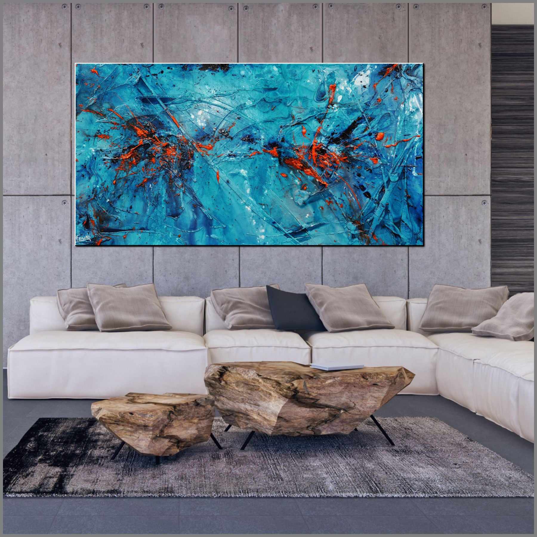 Liquid Candy 190cm x 100cm Blue Orange Textured Abstract Painting (SOLD)-Abstract-[Franko_Artist]-[Australian_artist]-[Gold_Coast]-[Brisbane]-[modern]-[contemporary]-[original]-[Large_artwork]-[The_Block]-[Dream_Homes]-[ideas]-[Grand_Designs]-[Art_Lover]-Franklin Art Studio
