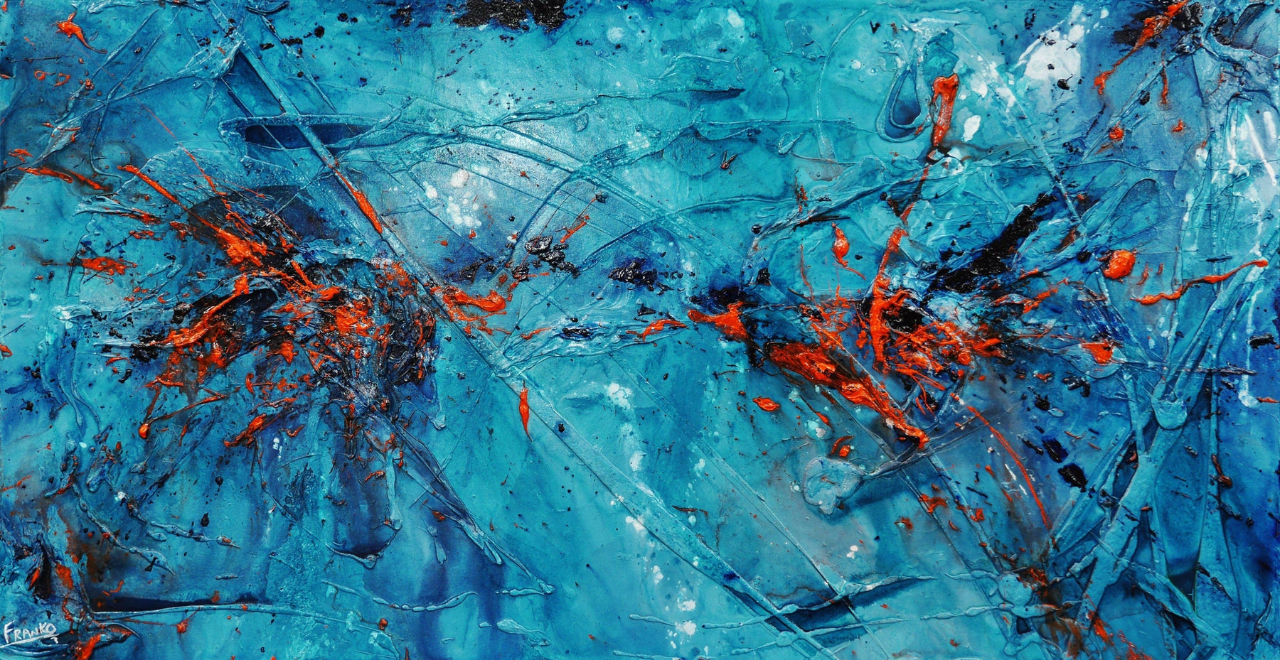 Liquid Candy 190cm x 100cm Blue Orange Textured Abstract Painting (SOLD)-Abstract-[Franko_Artist]-[Australian_artist]-[Gold_Coast]-[Brisbane]-[modern]-[contemporary]-[original]-[Large_artwork]-Franklin Art Studio