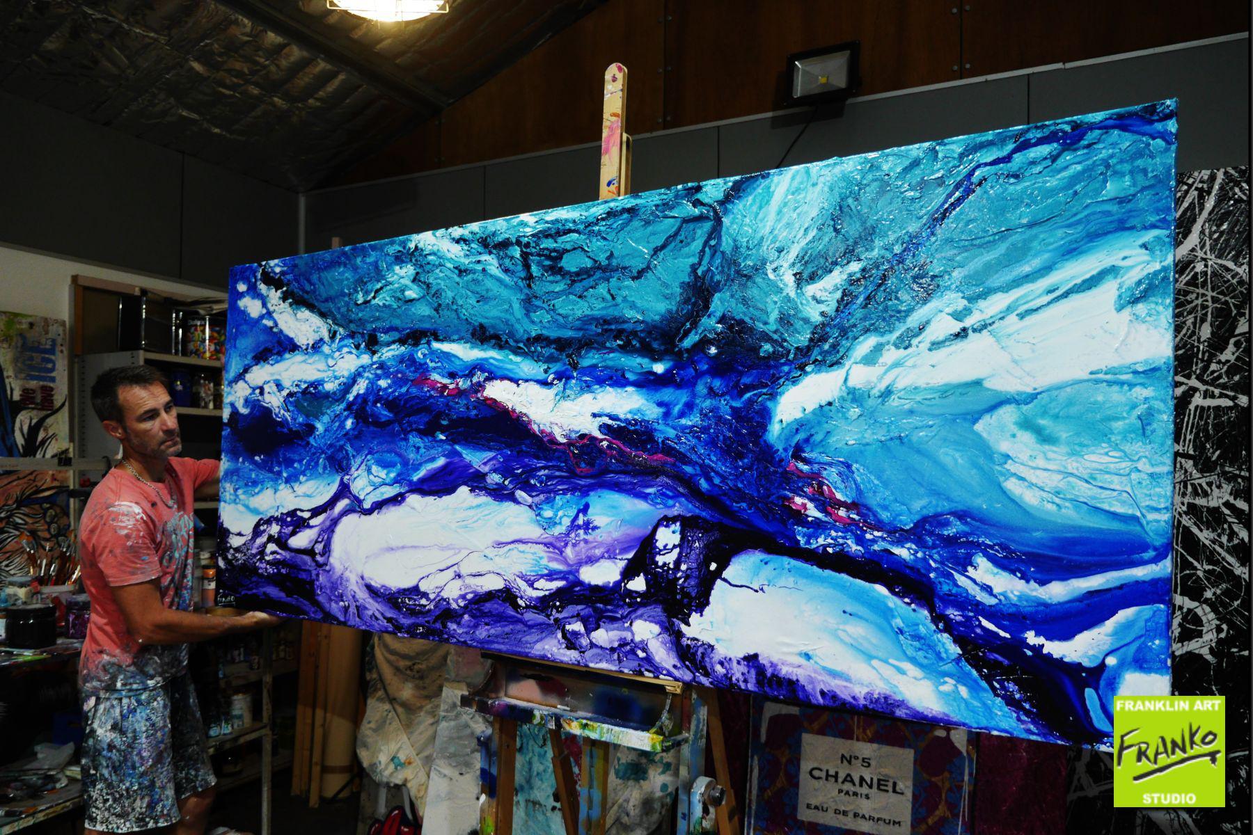 Liquid Class 240cm x 100cm Green Purple White Textured Abstract Painting (SOLD)-Abstract-[Franko_Artist]-[The_Block]-[Dream_Homes]-[ideas]- [Grand_Designs]-Franklin Art Studio