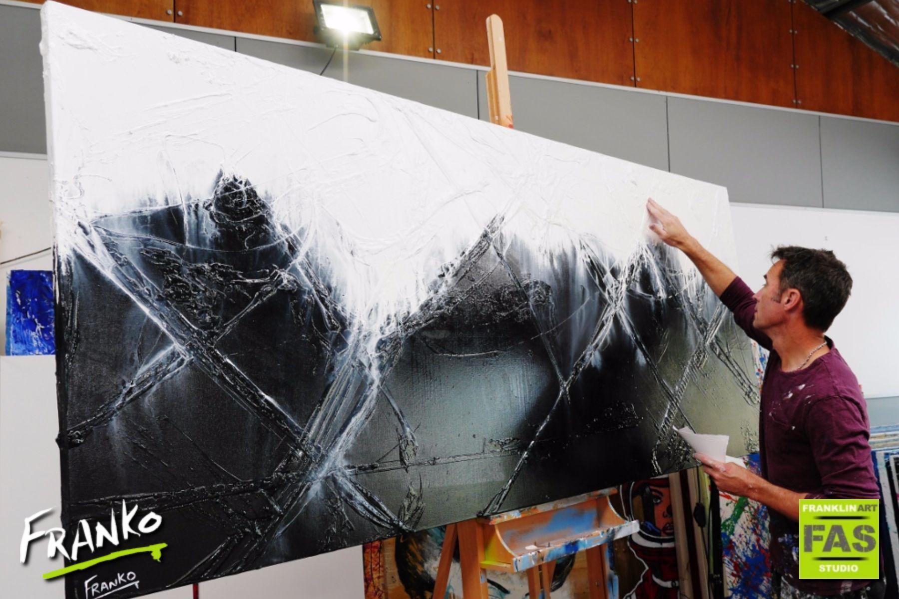 Liquorice And White Chocolate 240cm x 100cm Black White Abstract Painting (SOLD)-abstract-[Franko_Artist]-[The_Block]-[Dream_Homes]-[ideas]- [Grand_Designs]-Franklin Art Studio