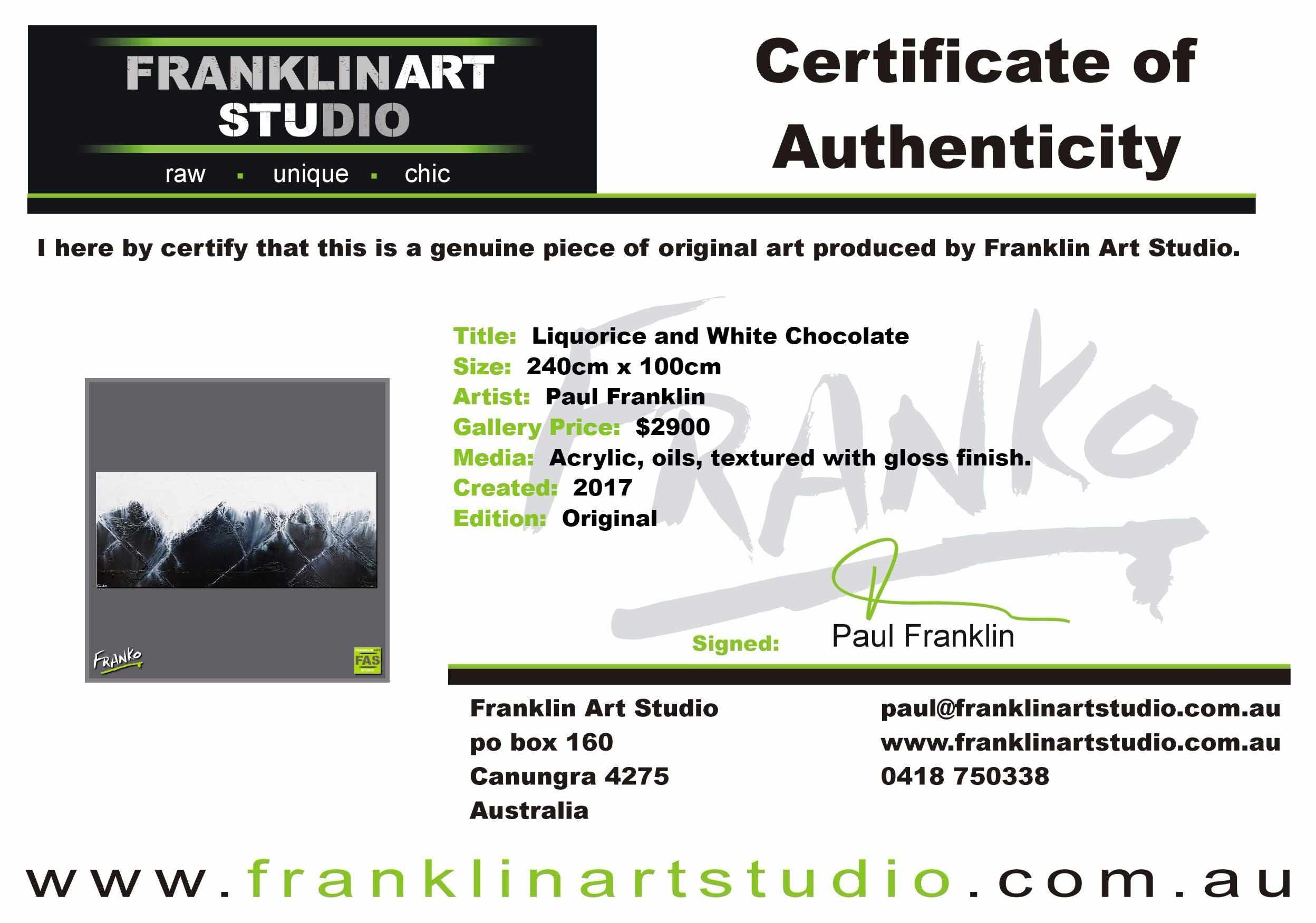Liquorice And White Chocolate 240cm x 100cm Black White Abstract Painting (SOLD)-abstract-[Franko_Artist]-[The_Block]-[Dream_Homes]-[ideas]-[Grand_Designs]-[Art_Lover]-Franklin Art Studio
