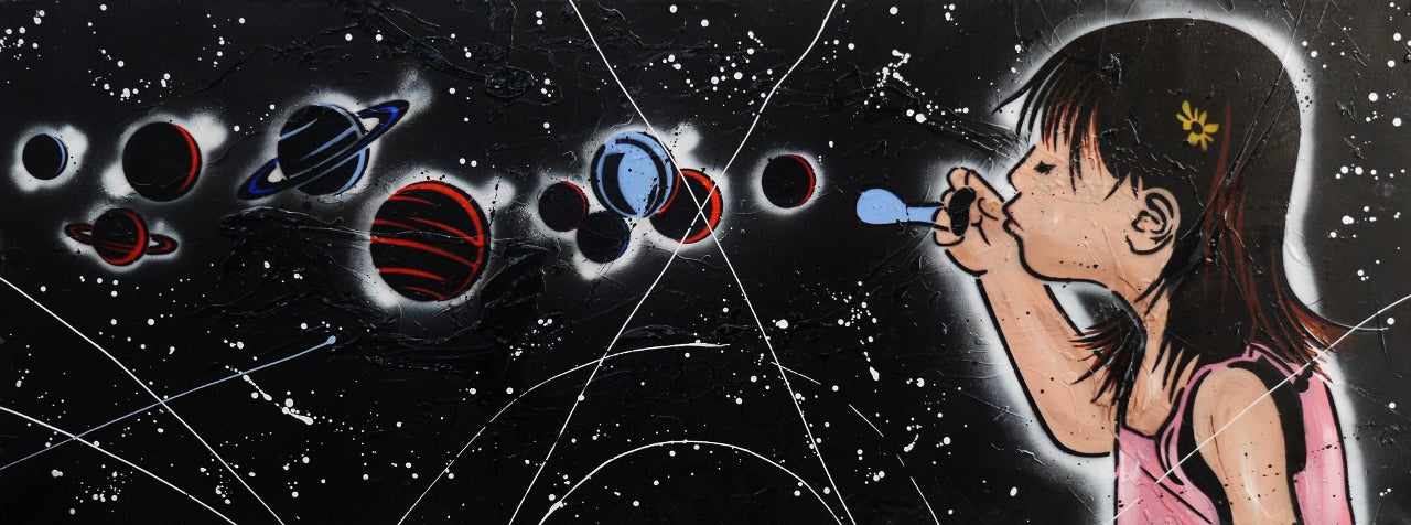 Little Bang Theory 160cm x 60cm Galaxy Textured Urban Pop Art Painting-urban pop-[Franko_Artist]-[Australian_artist]-[Gold_Coast]-[Brisbane]-[modern]-[contemporary]-[original]-[Large_artwork]-Franklin Art Studio