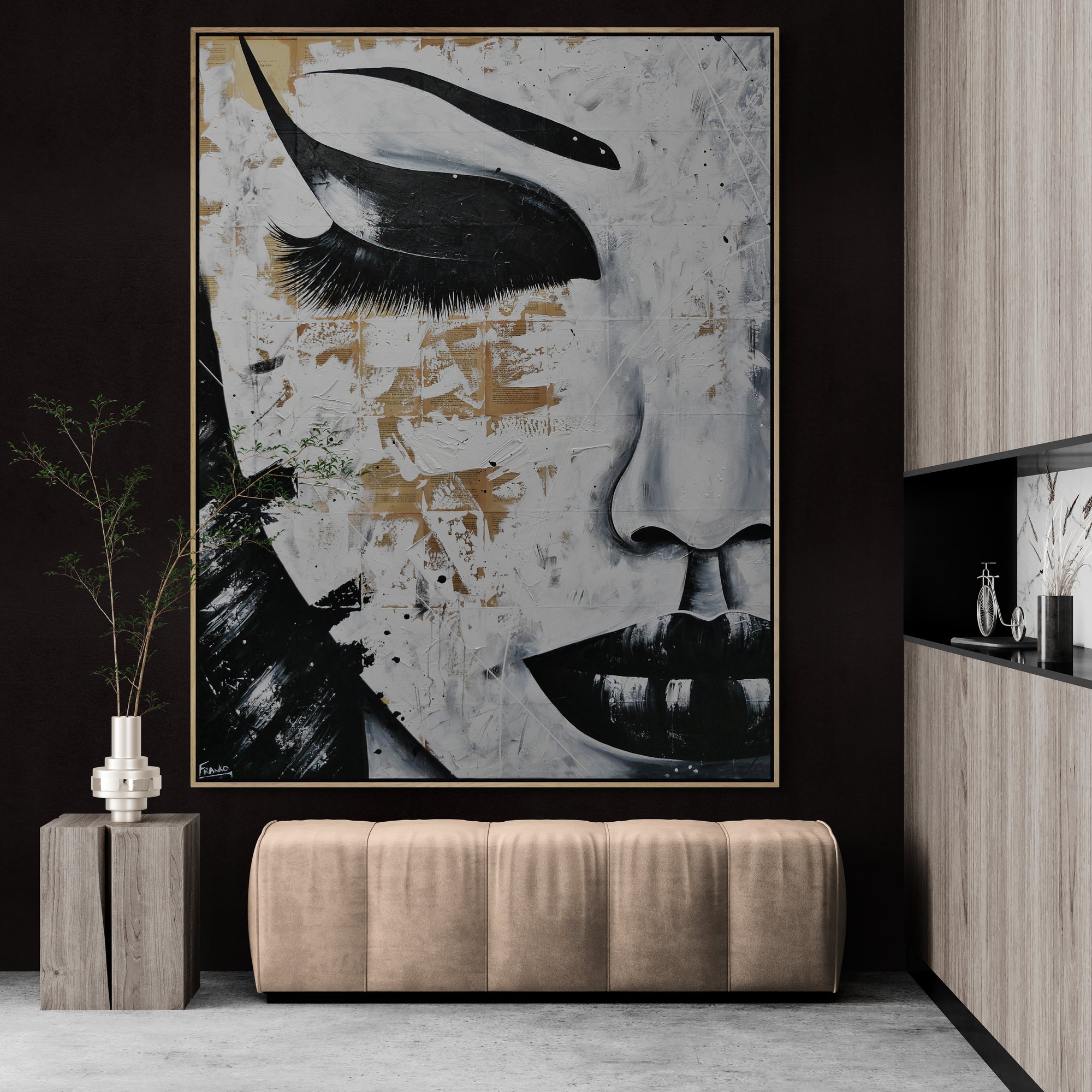 Solitude and Grace 140cm x 180cm Geisha Abstract Realism Book Club Painting (SOLD)-book club-[Franko_Artist]-[The_Block]-[Dream_Homes]-[ideas]-[Grand_Designs]-[Art_Lover]-Franklin Art Studio
