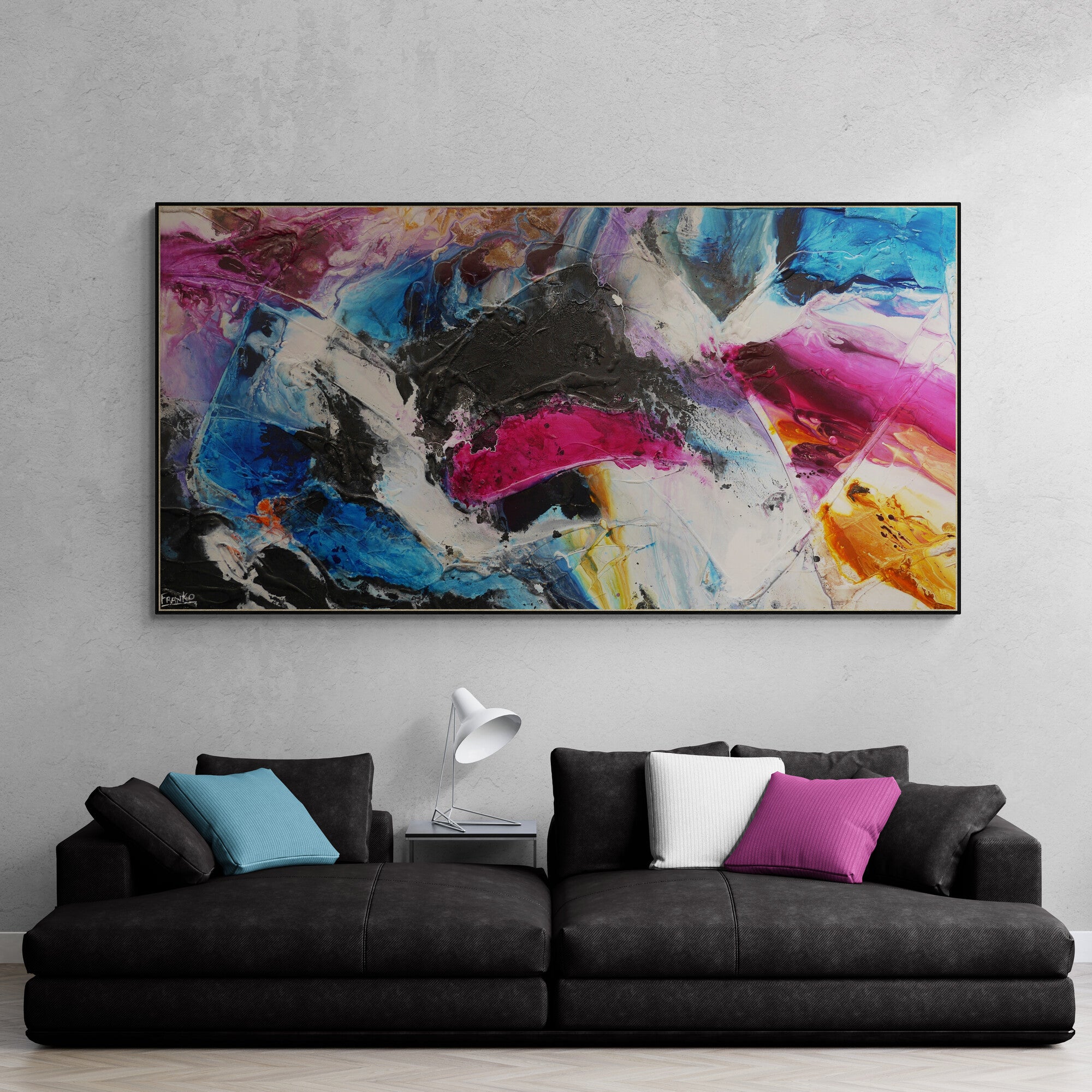 Mixed Substance 190cm x 100cm Phalto Violet Orange Black Textured Abstract Painting (SOLD)-Abstract-[Franko_Artist]-[The_Block]-[Dream_Homes]-[ideas]-[Grand_Designs]-[Art_Lover]-Franklin Art Studio