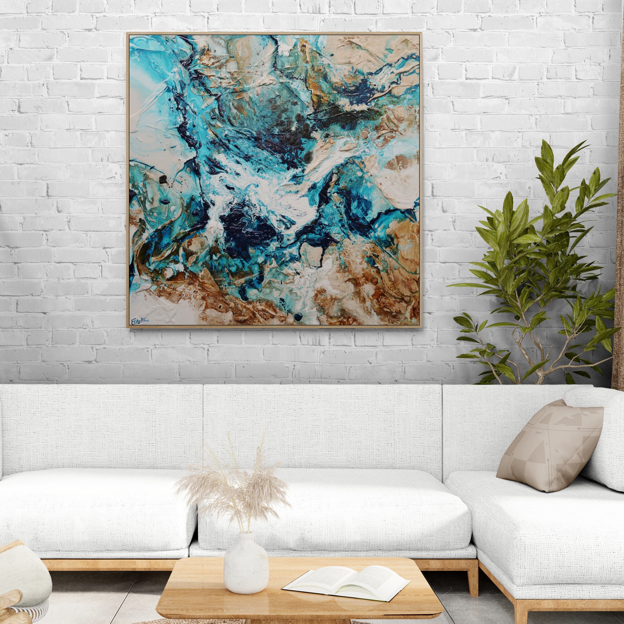 Southern and Rust 120cm x 120cm Teal Phalto White Textured Abstract Painting (SOLD)-Abstract-[Franko_Artist]-[Australian_artist]-[Gold_Coast]-[Brisbane]-[modern]-[contemporary]-[original]-[Large_artwork]-[The_Block]-[Dream_Homes]-[ideas]-[Grand_Designs]-[Art_Lover]-Franklin Art Studio