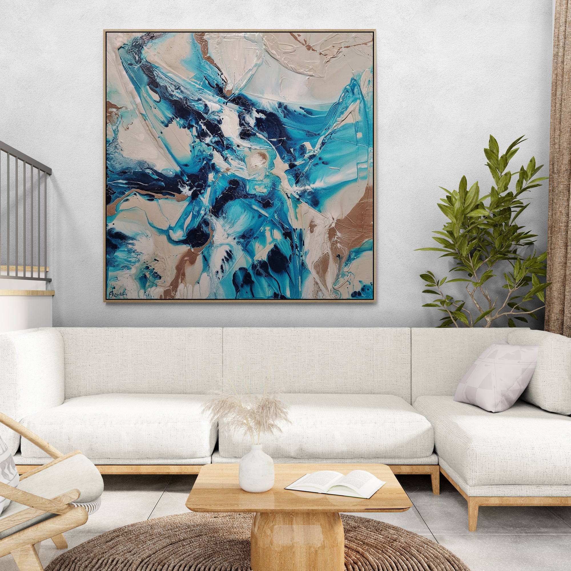Southern Sugar 120cm x 120cm Turquoise Cream White Textured Abstract Painting (SOLD)-Abstract-[Franko_Artist]-[Australian_artist]-[Gold_Coast]-[Brisbane]-[modern]-[contemporary]-[original]-[Large_artwork]-[The_Block]-[Dream_Homes]-[ideas]-[Grand_Designs]-[Art_Lover]-Franklin Art Studio