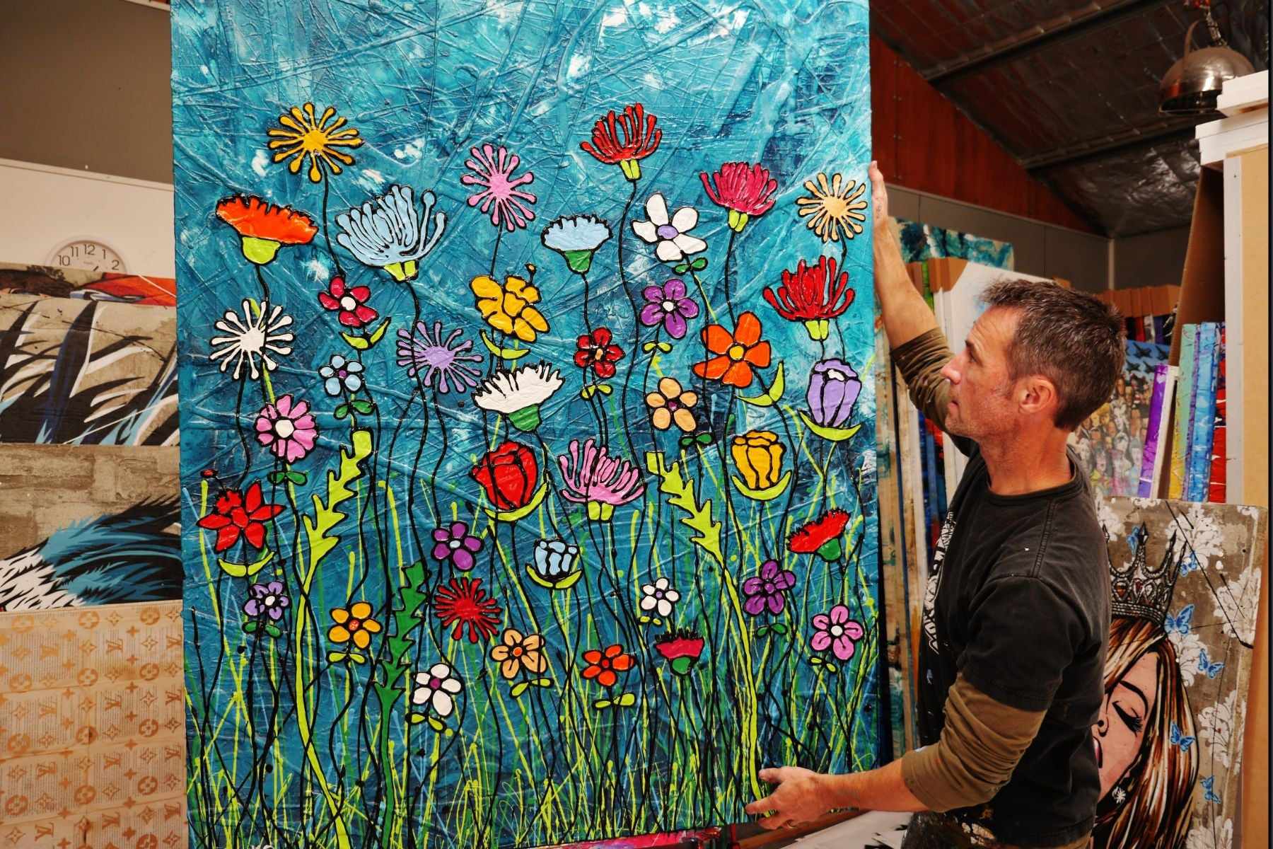 Loaded Bunch 120cm x 150cm Flower Garden Urban Pop Painting (SOLD)-Landscape-[Franko_Artist]-[The_Block]-[Dream_Homes]-[ideas]-[Grand_Designs]-[Art_Lover]-Franklin Art Studio