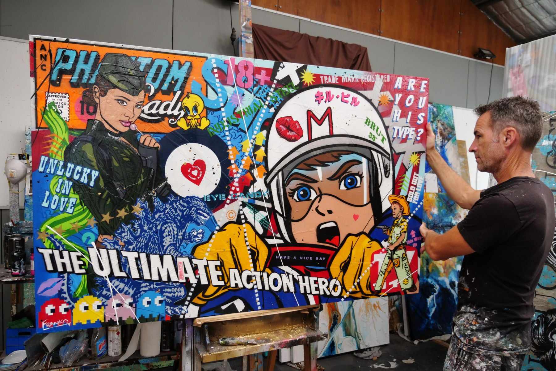 Lollipop Speed 160cm x 100cm Speed Racer Textured Urban Pop Art Painting (SOLD)-Urban Pop Art-[Franko_Artist]-[The_Block]-[Dream_Homes]-[ideas]- [Grand_Designs]-Franklin Art Studio
