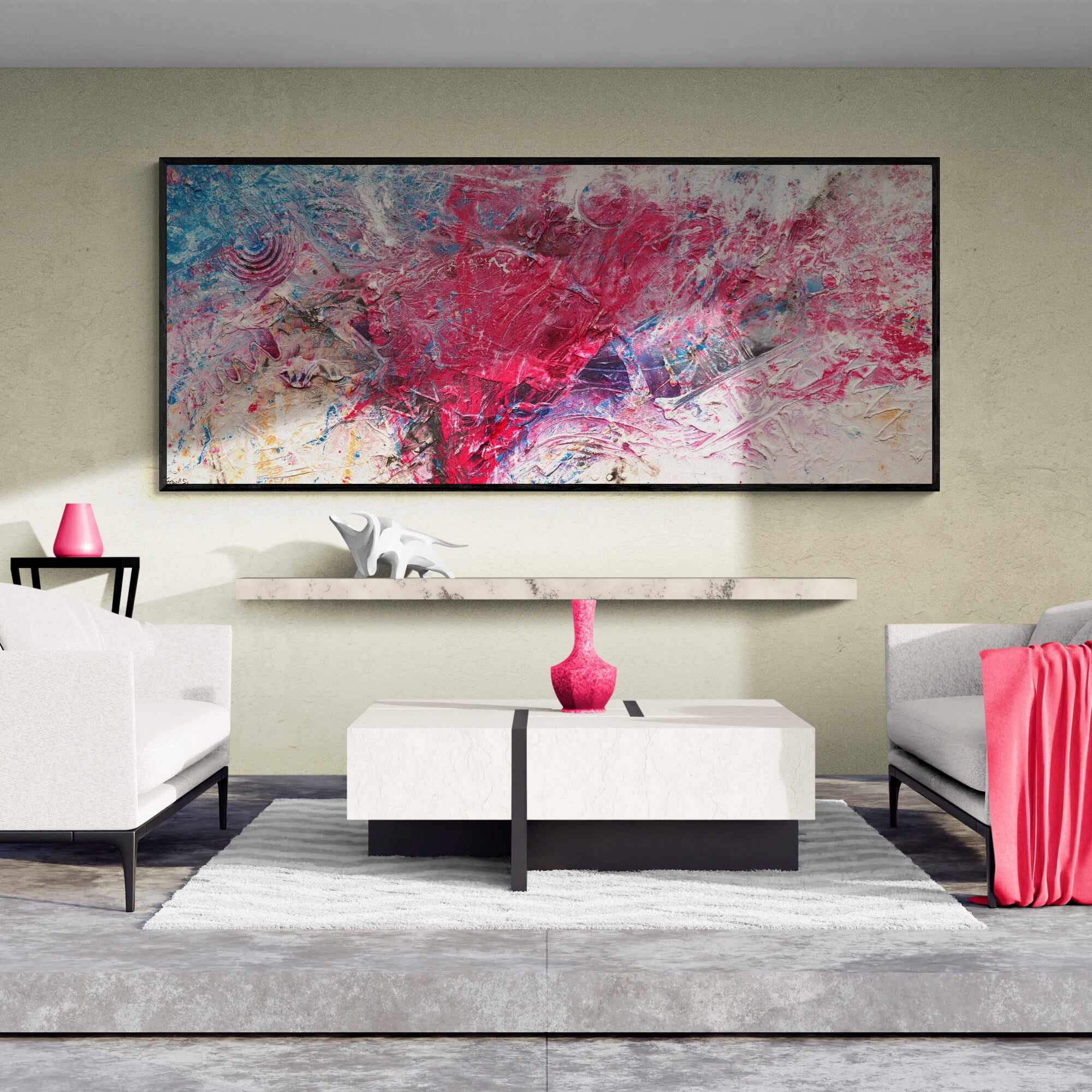 Love Masquerade 240cm x 100cm Pink Textured Abstract Painting (SOLD)-Abstract-[Franko_Artist]-[The_Block]-[Dream_Homes]-[ideas]- [Grand_Designs]-Franklin Art Studio