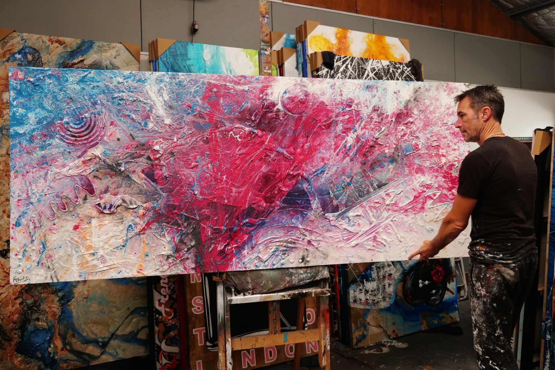 Love Masquerade 240cm x 100cm Pink Textured Abstract Painting (SOLD)-Abstract-[Franko_Artist]-[The_Block]-[Dream_Homes]-[ideas]-[Grand_Designs]-[Art_Lover]-Franklin Art Studio