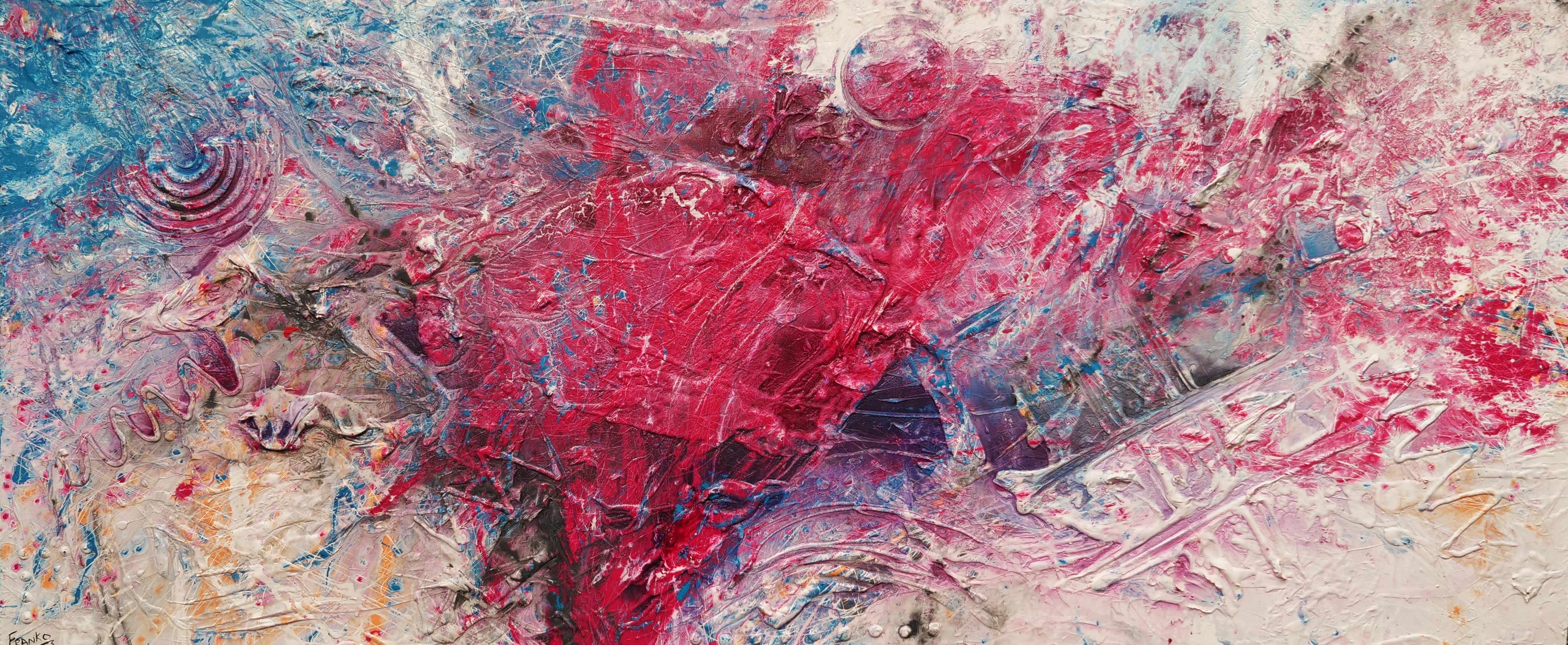 Love Masquerade 240cm x 100cm Pink Textured Abstract Painting (SOLD)-Abstract-[Franko_Artist]-[Australian_artist]-[Gold_Coast]-[Brisbane]-[modern]-[contemporary]-[original]-[Large_artwork]-Franklin Art Studio