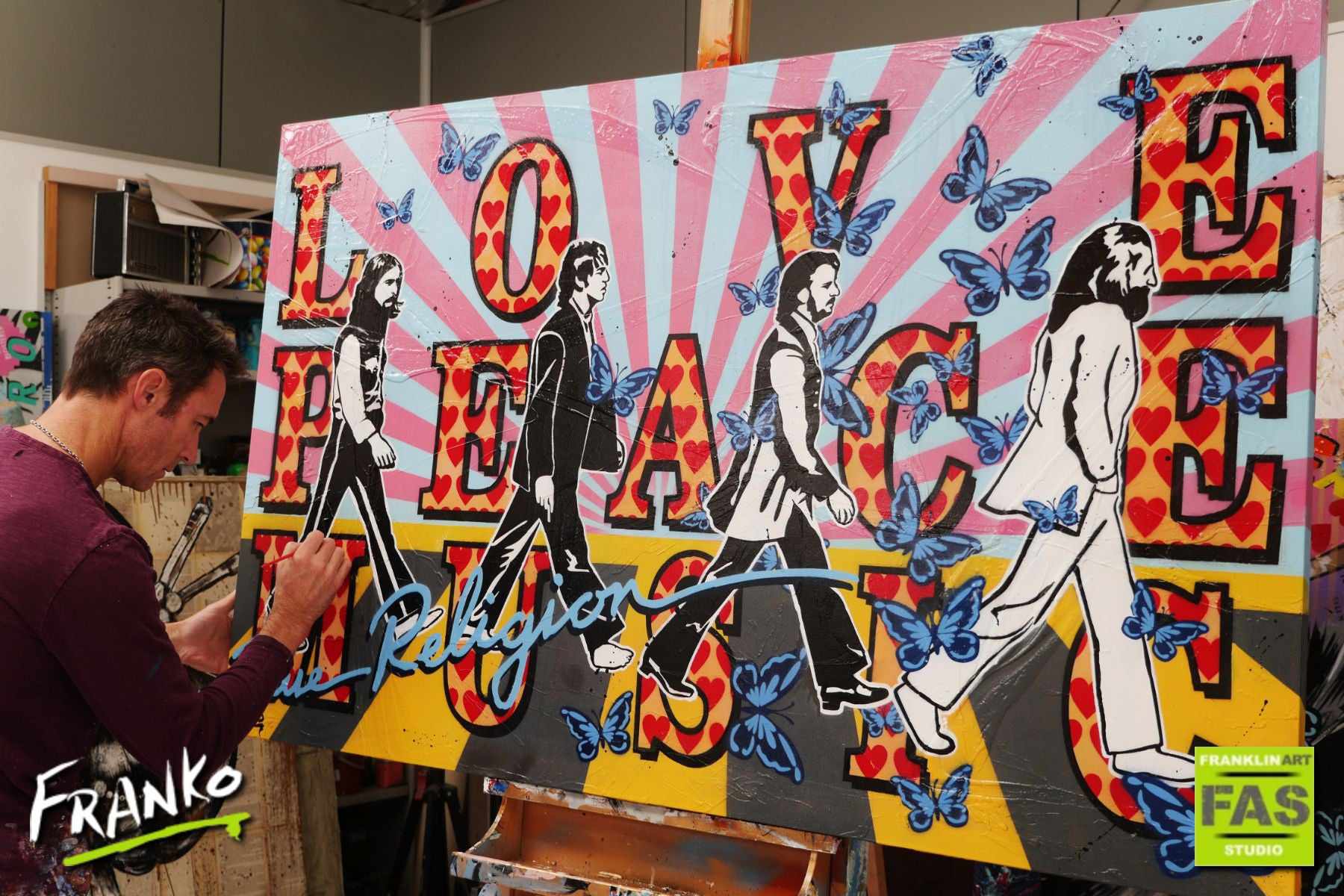 Love, Peace, Music 160cm x 100cm Beatles Pop Art Painting-urban pop-[Franko_Artist]-[The_Block]-[Dream_Homes]-[ideas]- [Grand_Designs]-Franklin Art Studio