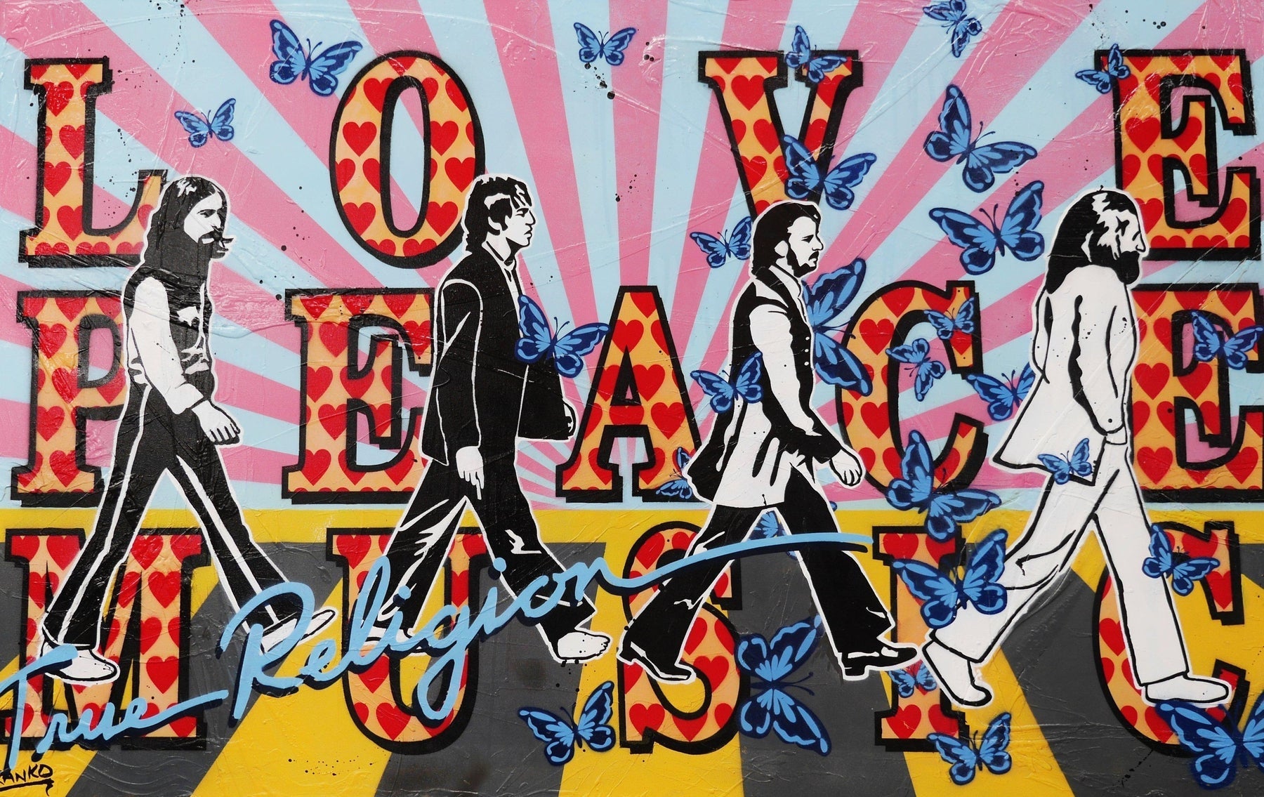 Love, Peace, Music 160cm x 100cm Beatles Pop Art Painting-urban pop-[Franko_Artist]-[Australian_artist]-[Gold_Coast]-[Brisbane]-[modern]-[contemporary]-[original]-[Large_artwork]-Franklin Art Studio
