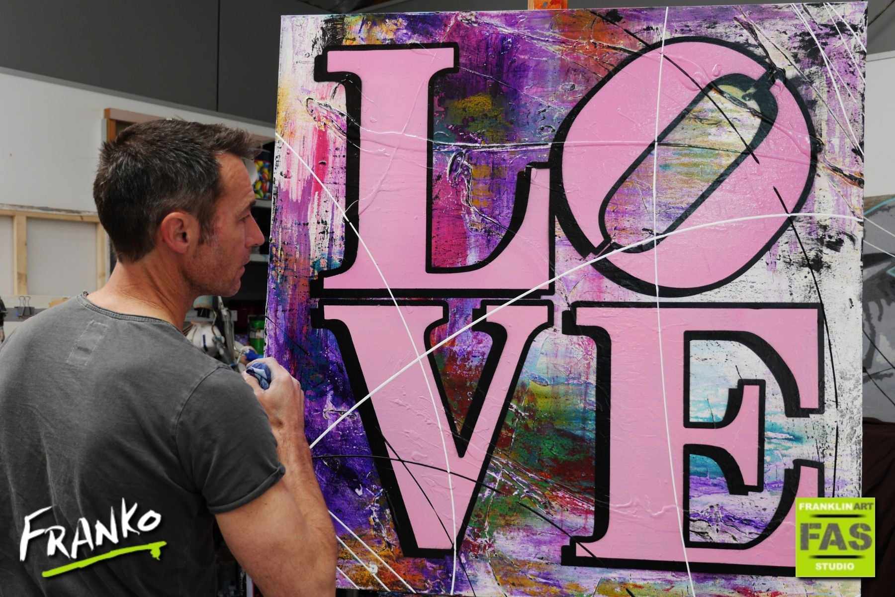 Love Squared 100cm x 100cm LOVE Robert Indiana pop art painting (SOLD)-urban pop-[Franko_Artist]-[The_Block]-[Dream_Homes]-[ideas]-[Grand_Designs]-[Art_Lover]-Franklin Art Studio