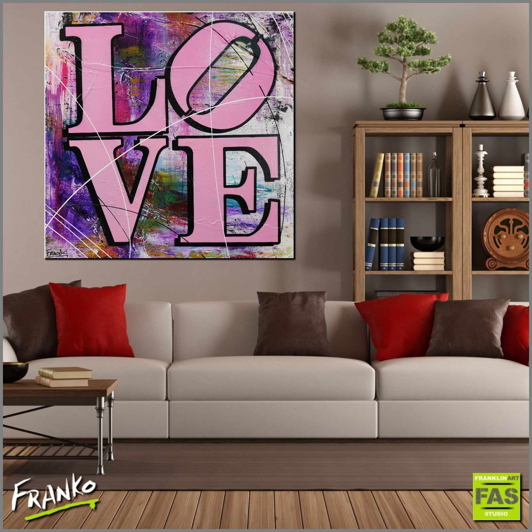 Love Squared 100cm x 100cm LOVE Robert Indiana pop art painting (SOLD)-urban pop-[Franko_Artist]-[Australian_artist]-[Gold_Coast]-[Brisbane]-[modern]-[contemporary]-[original]-[Large_artwork]-[The_Block]-[Dream_Homes]-[ideas]-[Grand_Designs]-[Art_Lover]-Franklin Art Studio