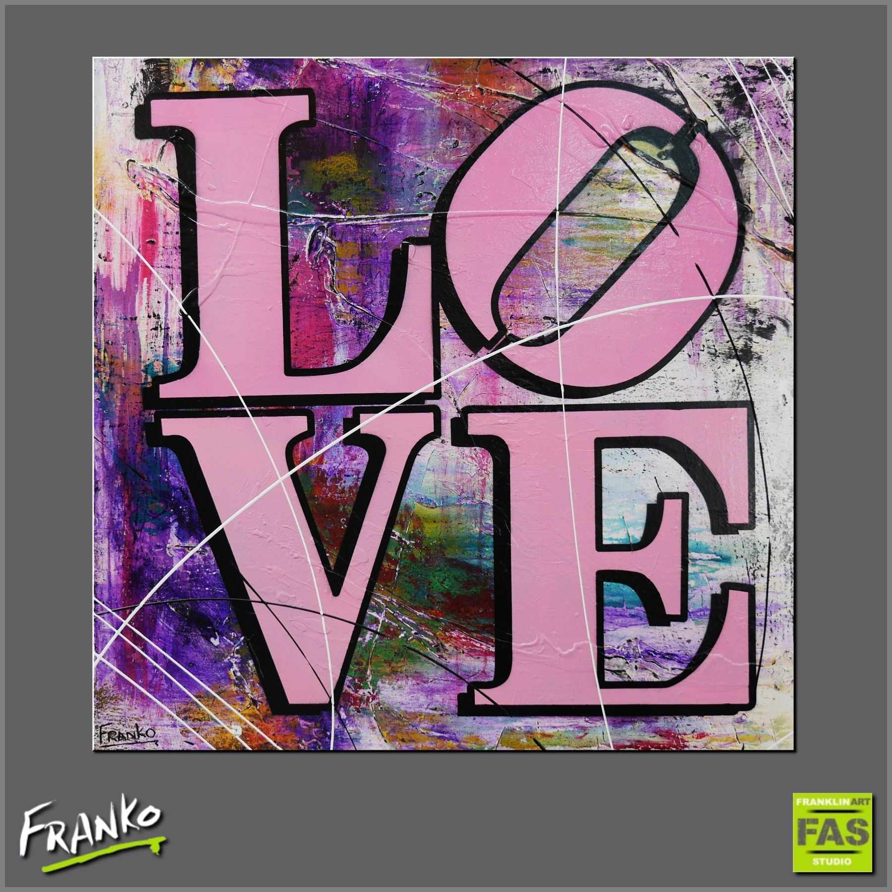 Love Squared 100cm x 100cm LOVE Robert Indiana pop art painting (SOLD)-urban pop-[Franko_Artist]-[Australian_artist]-[Gold_Coast]-[Brisbane]-[modern]-[contemporary]-[original]-[Large_artwork]-Franklin Art Studio