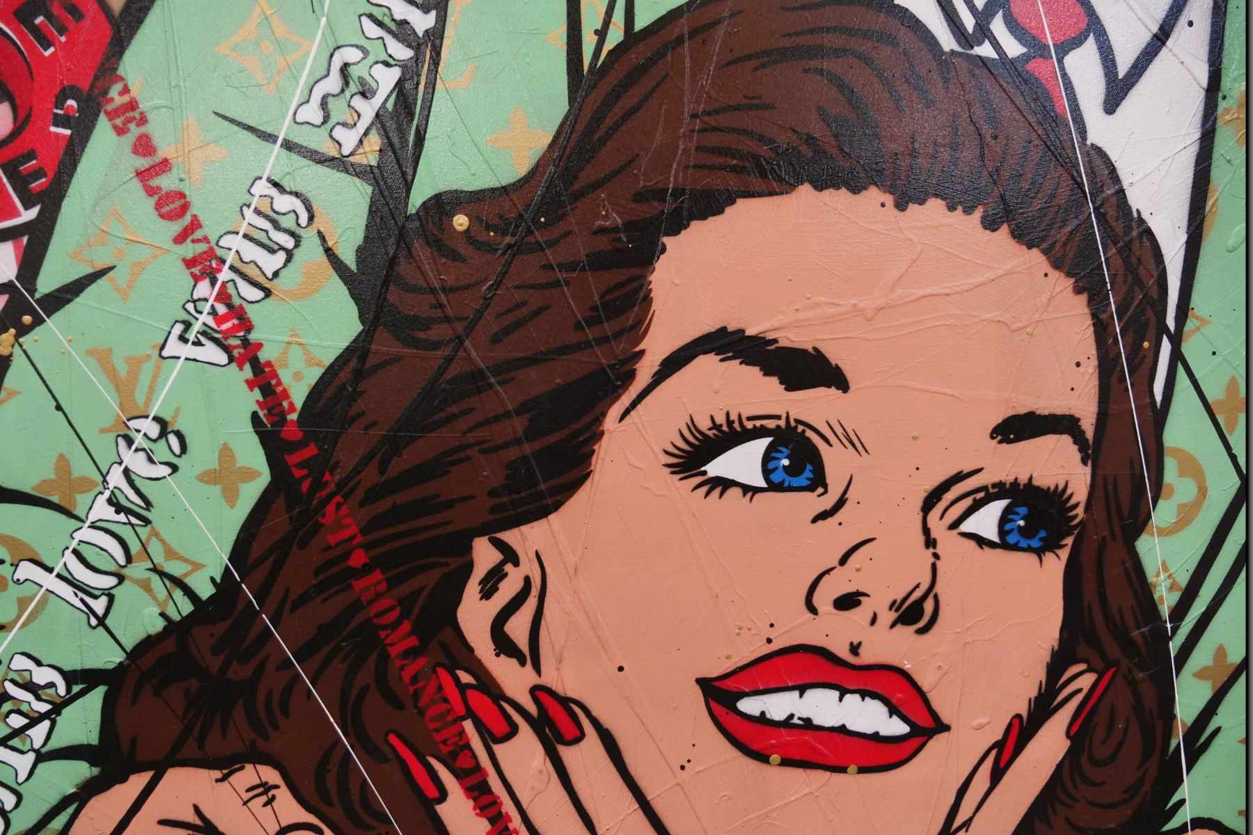 Love and Pearl Necklaces 120cm x 150cm Pearl Necklace Textured Urban Pop Art Painting (SOLD) With Custom Etched Frame
