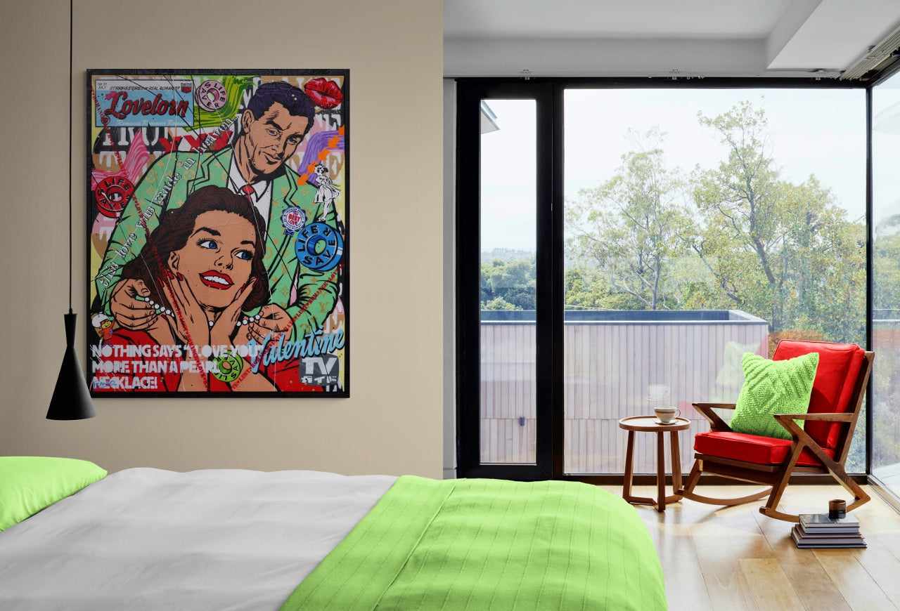 Love and Pearl Necklaces 120cm x 150cm Pearl Necklace Textured Urban Pop Art Painting (SOLD) With Custom Etched Frame-Urban Pop Art-[Franko]-[Artist]-[Australia]-[Painting]-Franklin Art Studio