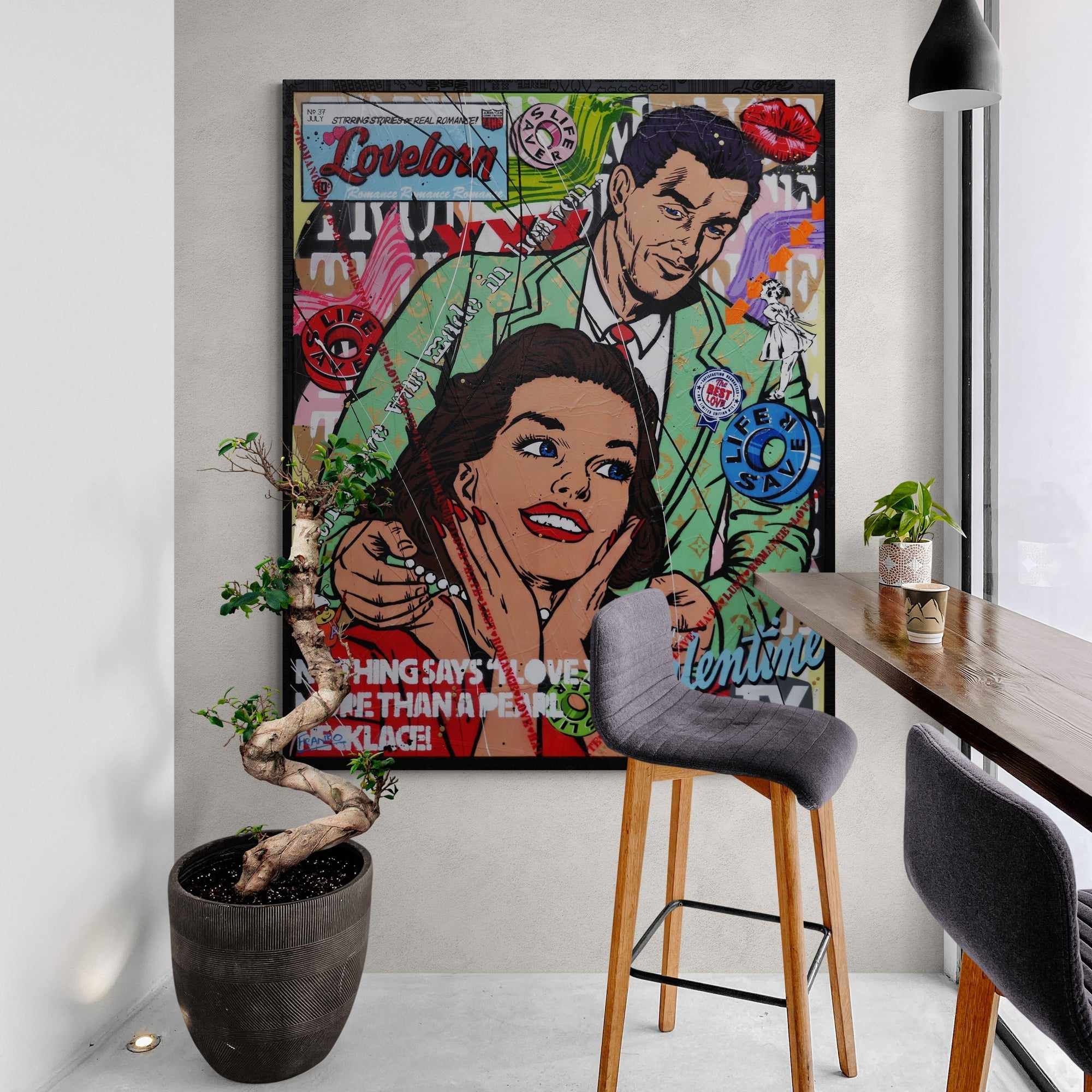 Love and Pearl Necklaces 120cm x 150cm Pearl Necklace Textured Urban Pop Art Painting (SOLD) With Custom Etched Frame-Urban Pop Art-[Franko_Artist]-[Australian_artist]-[Gold_Coast]-[Brisbane]-[modern]-[contemporary]-[original]-[Large_artwork]-[The_Block]-[Dream_Homes]-[ideas]-[Grand_Designs]-[Art_Lover]-Franklin Art Studio