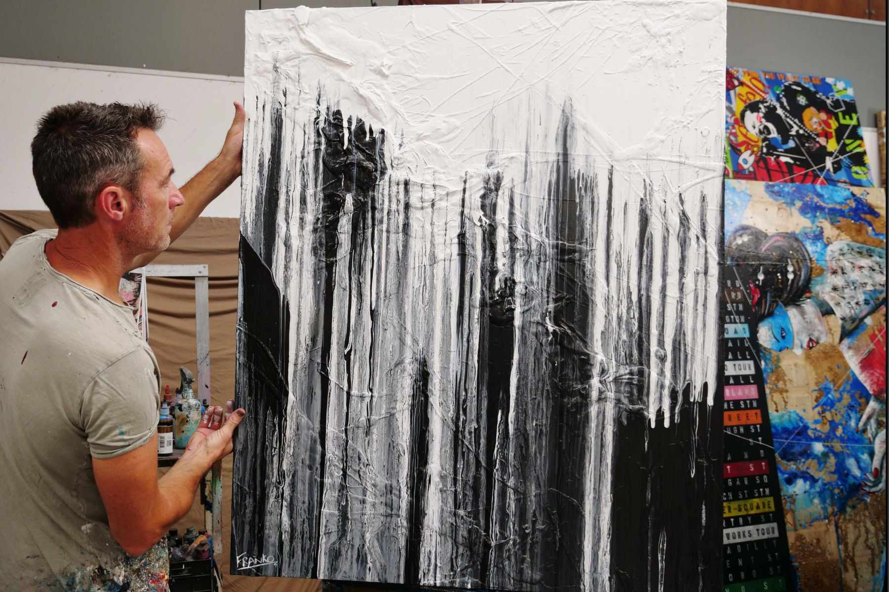 Lucid Jellyfish 120cm x 100cm Black White Grey Textured Abstract Painting (SOLD)-Abstract-[Franko_Artist]-[The_Block]-[Dream_Homes]-[ideas]-[Grand_Designs]-[Art_Lover]-Franklin Art Studio