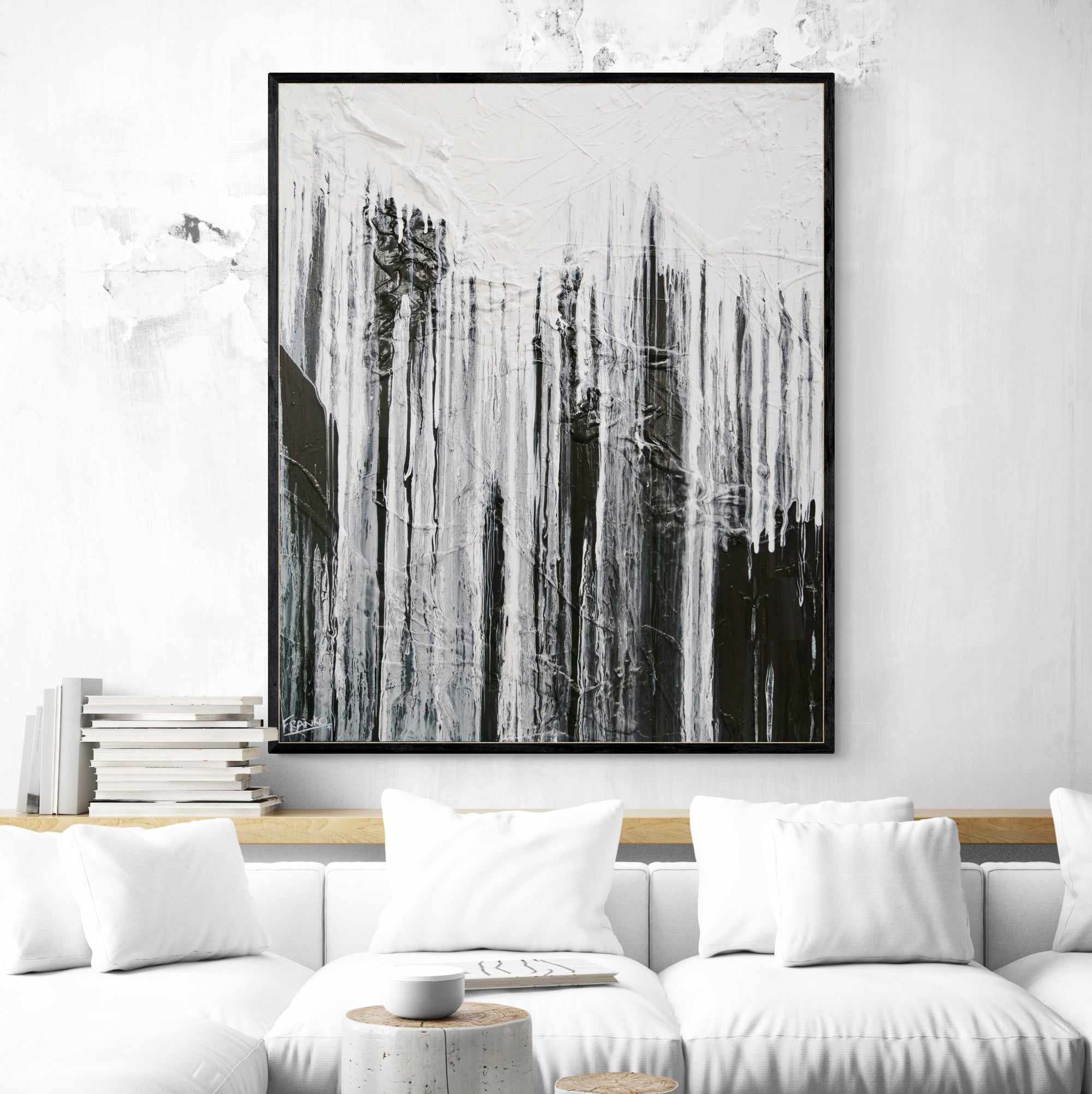 Lucid Jellyfish 120cm x 100cm Black White Grey Textured Abstract Painting-Abstract-[Franko]-[Artist]-[Australia]-[Painting]-Franklin Art Studio