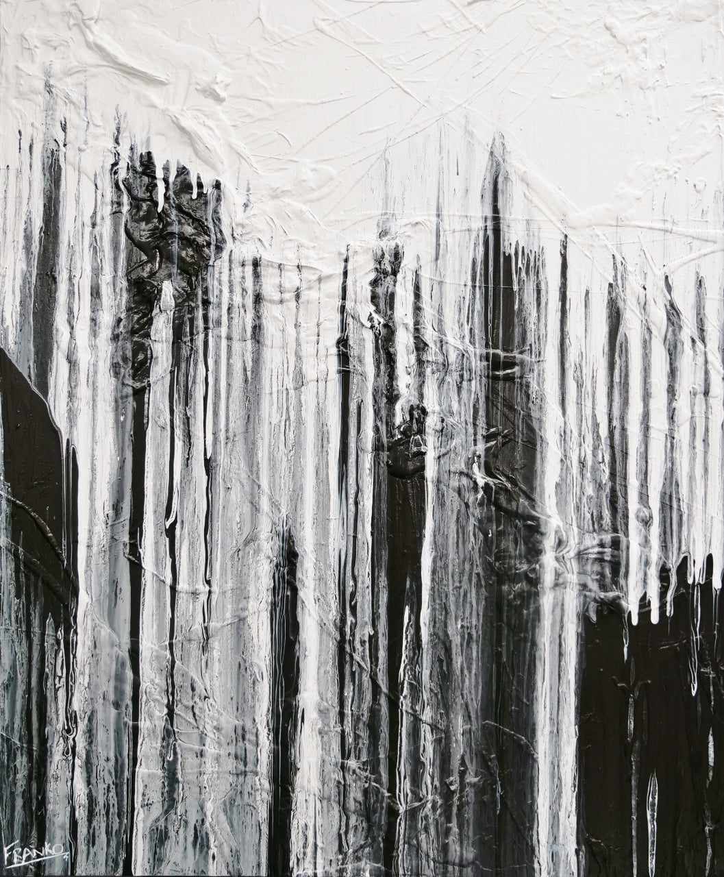 Lucid Jellyfish 120cm x 100cm Black White Grey Textured Abstract Painting (SOLD)-Abstract-[Franko_Artist]-[Australian_artist]-[Gold_Coast]-[Brisbane]-[modern]-[contemporary]-[original]-[Large_artwork]-Franklin Art Studio