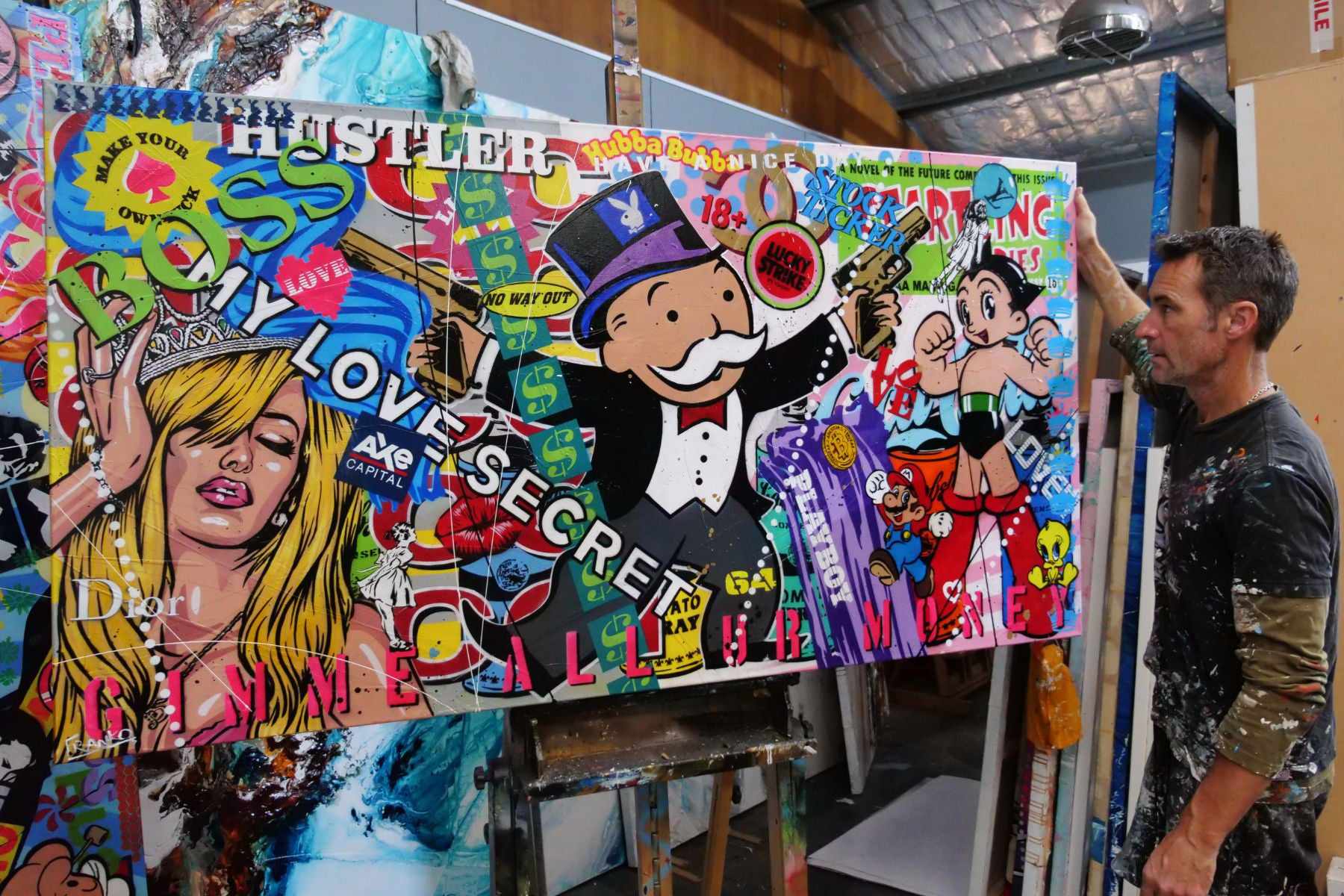 Lucky Strike Monopoly 190cm x 100cm Monopoly Man Textured Urban Pop Art Painting (SOLD)-Urban Pop Art-[Franko_Artist]-[The_Block]-[Dream_Homes]-[ideas]- [Grand_Designs]-Franklin Art Studio