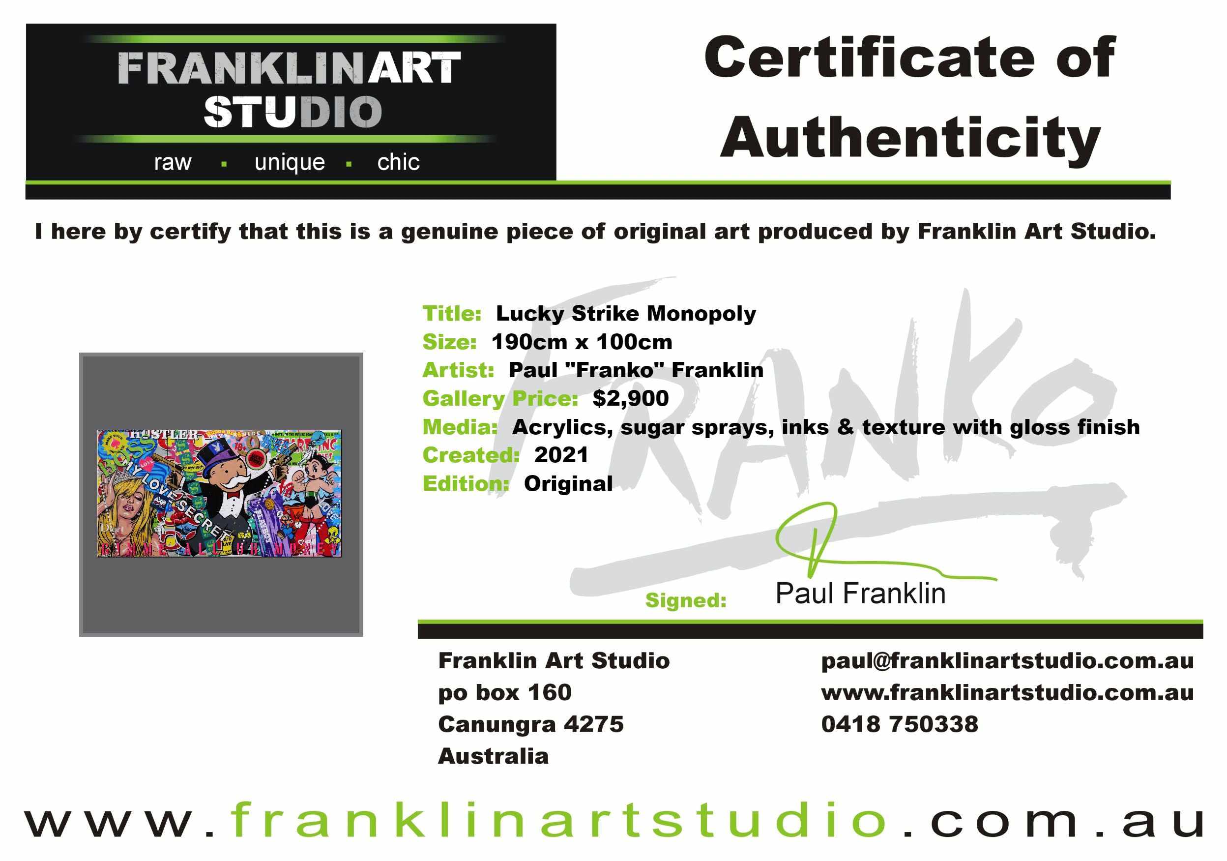 Lucky Strike Monopoly 190cm x 100cm Monopoly Man Textured Urban Pop Art Painting (SOLD)-Urban Pop Art-[Franko_Artist]-[The_Block]-[Dream_Homes]-[ideas]-[Grand_Designs]-[Art_Lover]-Franklin Art Studio