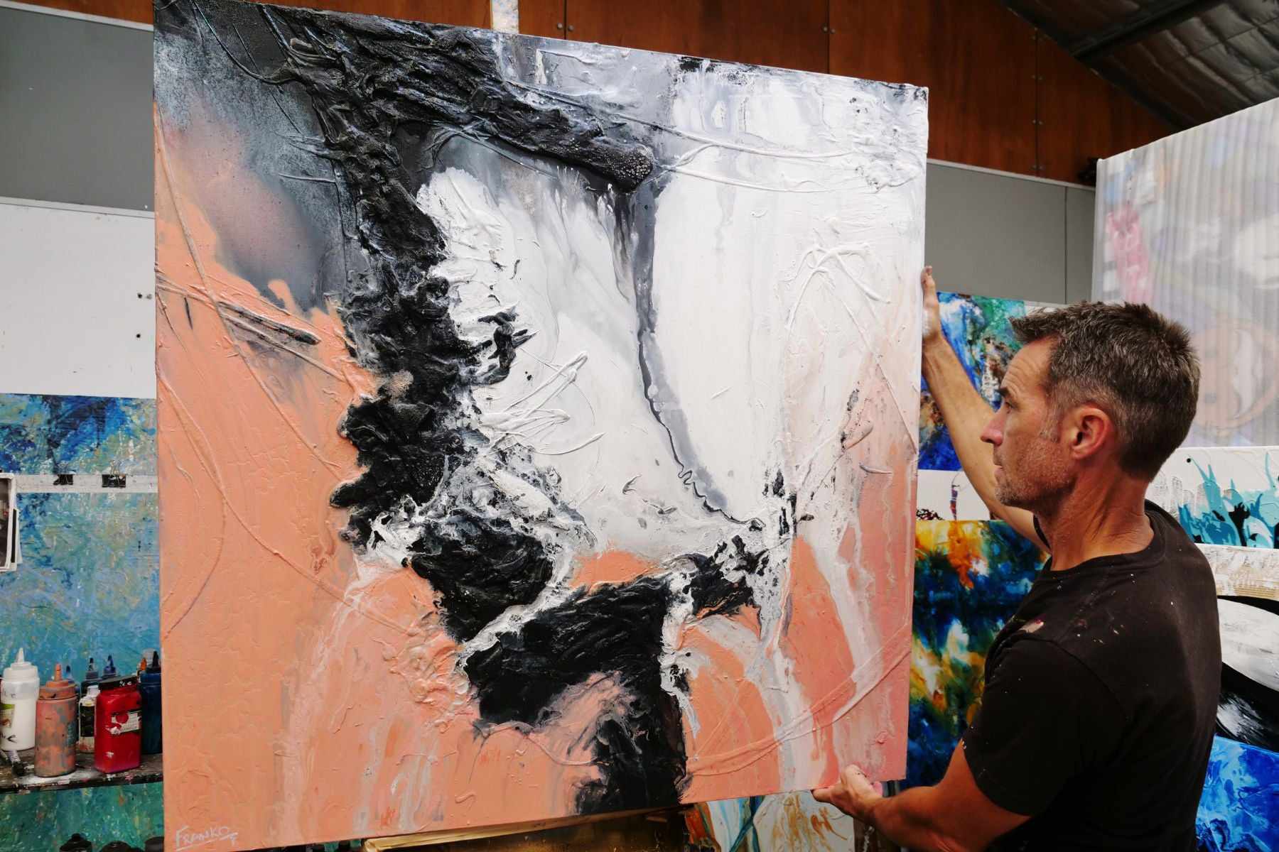 Luminous Ice 120cm x 120cm Pink White Textured Abstract Painting (SOLD)-Abstract-[Franko_Artist]-[The_Block]-[Dream_Homes]-[ideas]- [Grand_Designs]-Franklin Art Studio
