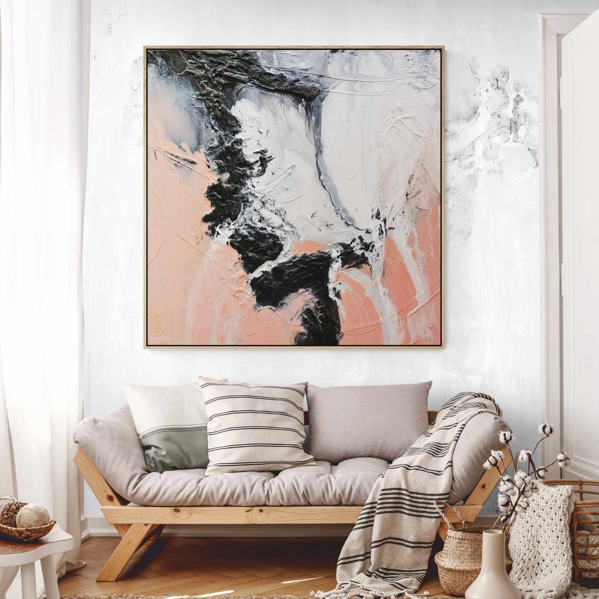 Luminous Ice 120cm x 120cm Pink White Textured Abstract Painting (SOLD)-Abstract-[Franko_Artist]-[The_Block]-[Dream_Homes]-[ideas]-[Grand_Designs]-[Art_Lover]-Franklin Art Studio