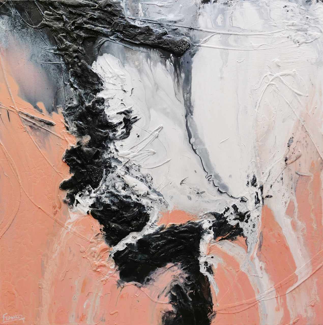 Luminous Ice 120cm x 120cm Pink White Textured Abstract Painting (SOLD)-Abstract-[Franko_Artist]-[Australian_artist]-[Gold_Coast]-[Brisbane]-[modern]-[contemporary]-[original]-[Large_artwork]-Franklin Art Studio