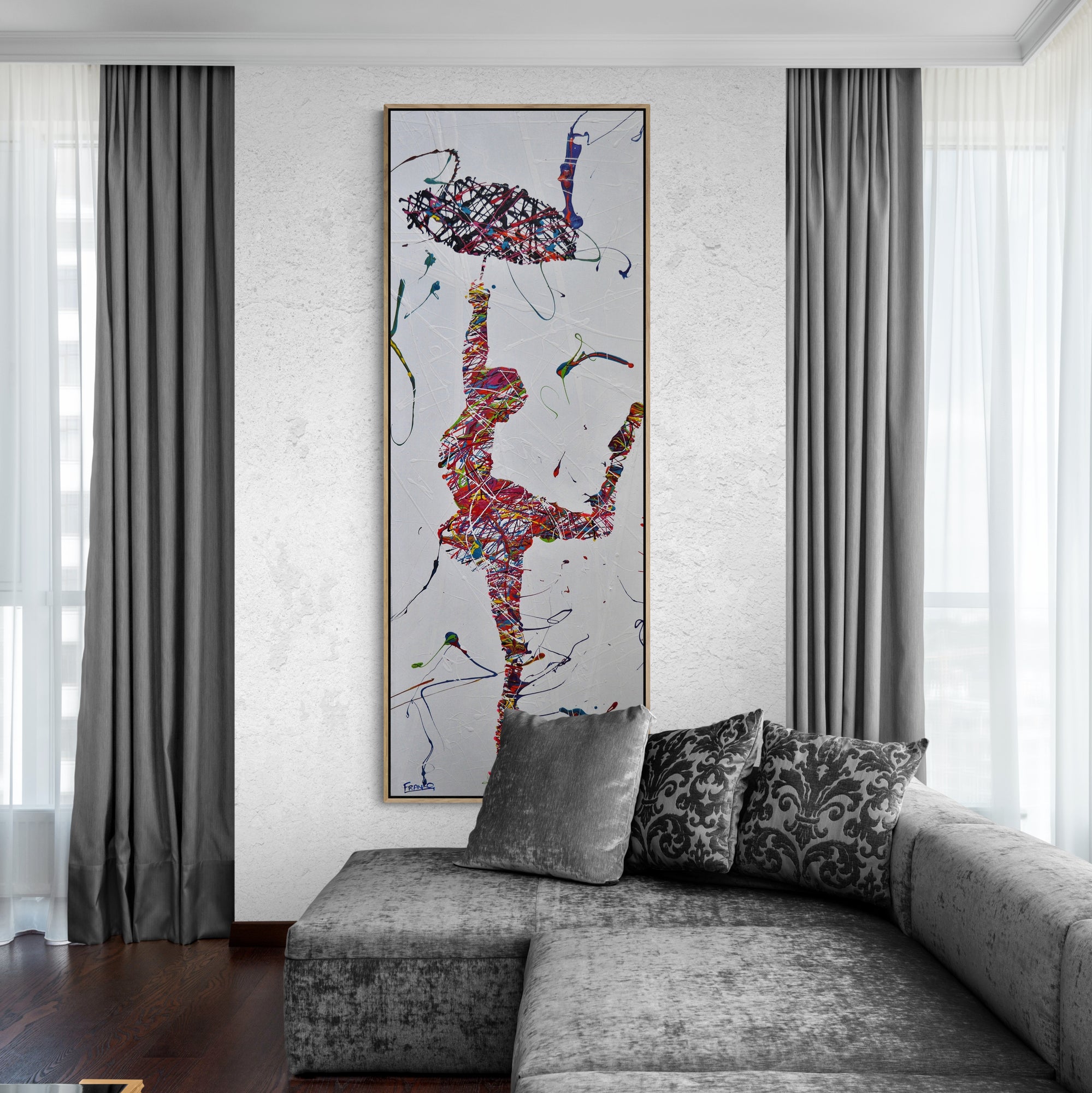 Strike a Pose 160cm x 60cm Ballerina Textured Urban Pop Art Painting (SOLD)-Urban Pop Art-[Franko_Artist]-[The_Block]-[Dream_Homes]-[ideas]-[Grand_Designs]-[Art_Lover]-Franklin Art Studio