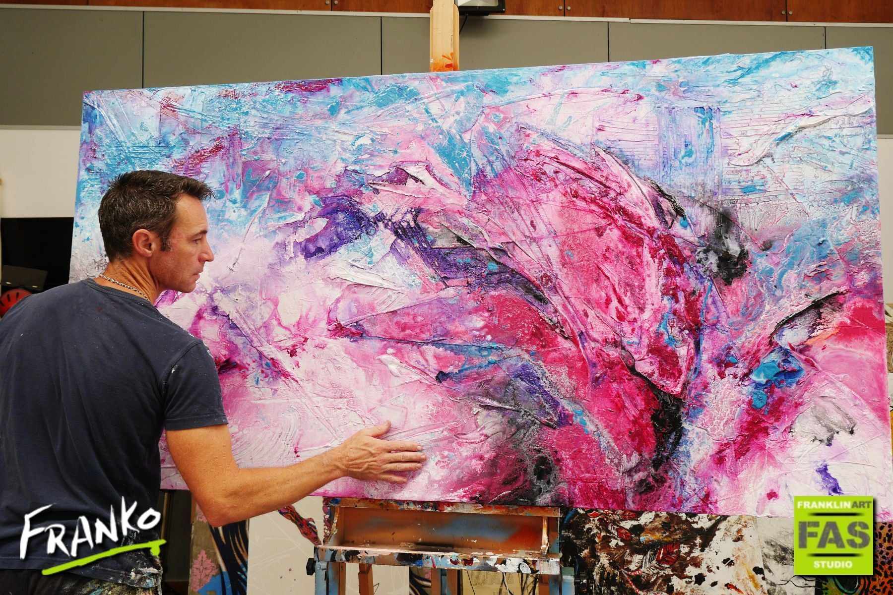 Magenta Bloom 190cm x 100cm White Pink Abstract Painting (SOLD)-Abstract-[Franko_Artist]-[The_Block]-[Dream_Homes]-[ideas]- [Grand_Designs]-Franklin Art Studio