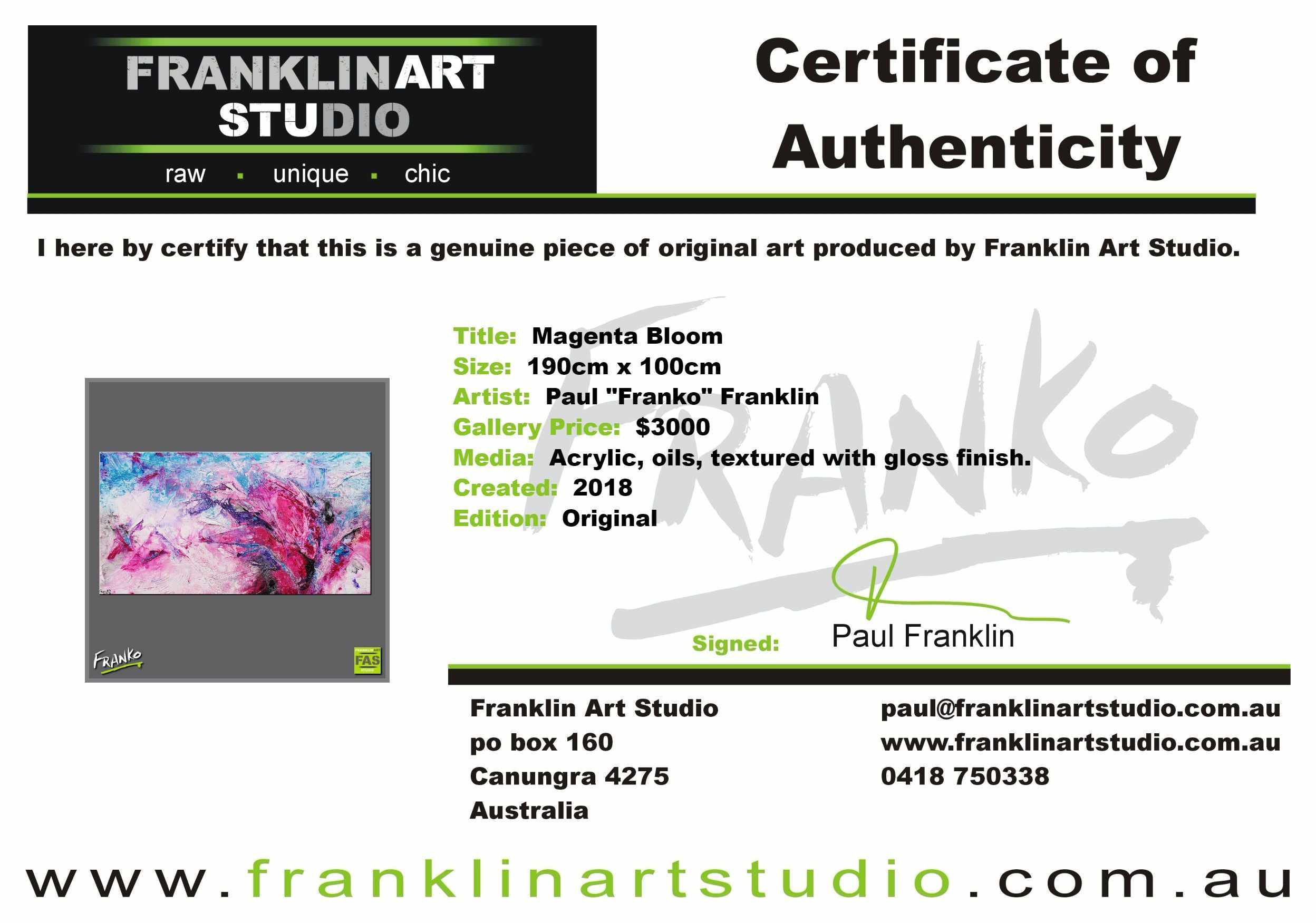 Magenta Bloom 190cm x 100cm White Pink Abstract Painting (SOLD)-Abstract-[Franko_Artist]-[The_Block]-[Dream_Homes]-[ideas]-[Grand_Designs]-[Art_Lover]-Franklin Art Studio