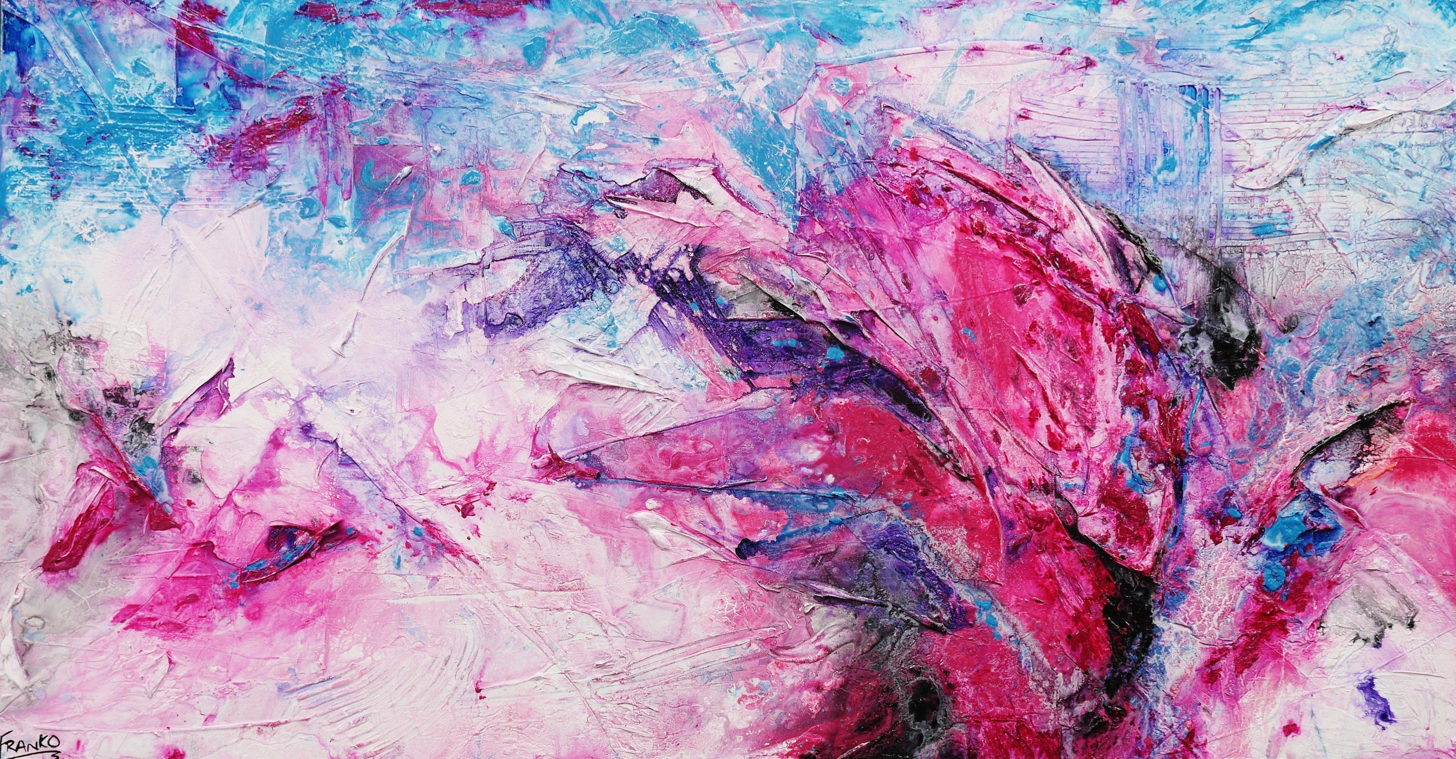 Magenta Bloom 190cm x 100cm White Pink Abstract Painting (SOLD)-Abstract-[Franko_Artist]-[Australian_artist]-[Gold_Coast]-[Brisbane]-[modern]-[contemporary]-[original]-[Large_artwork]-Franklin Art Studio