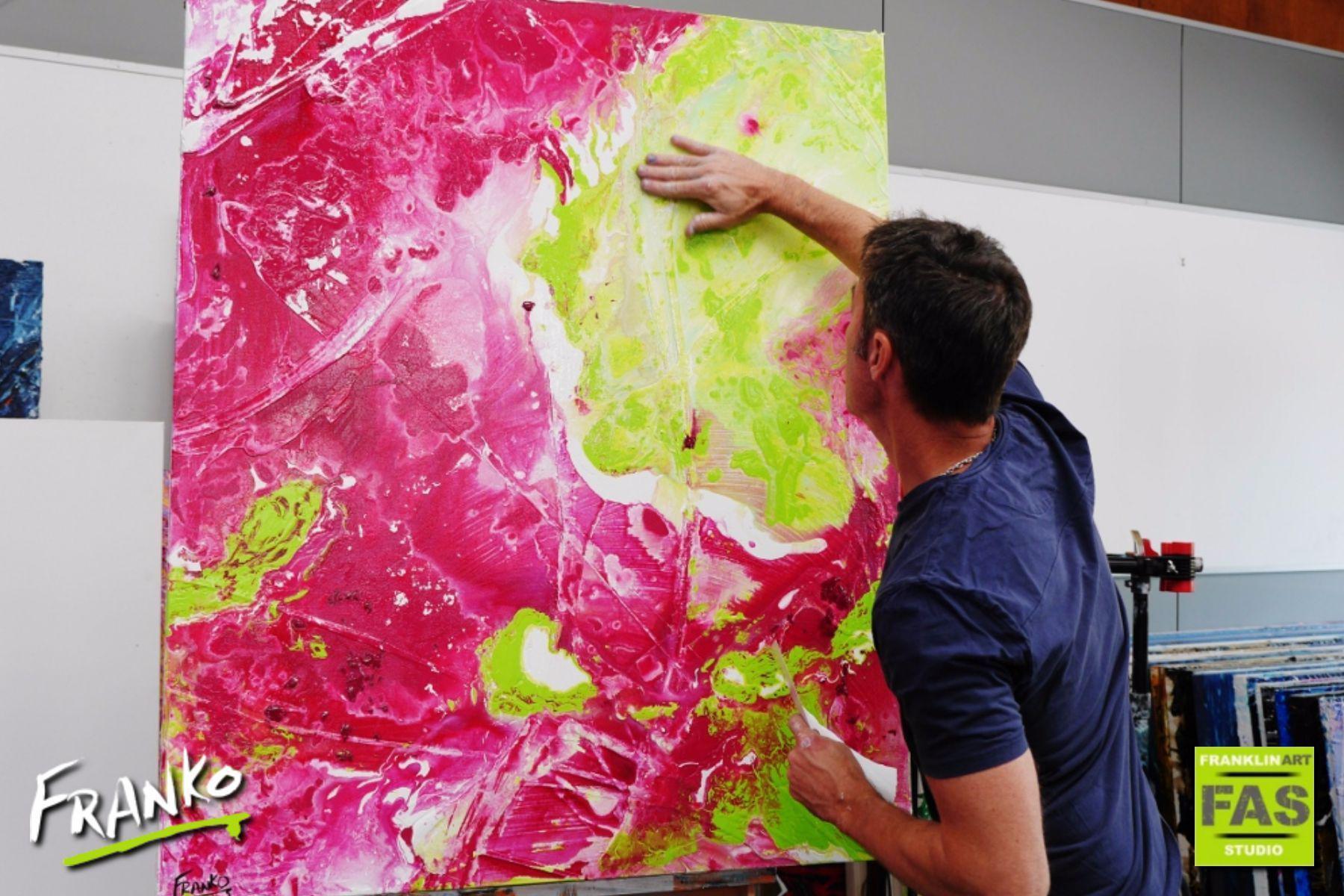 Magenta Lime Wash 120cm x 100cm Pink Green Abstract Painting (SOLD)-abstract-[Franko_Artist]-[The_Block]-[Dream_Homes]-[ideas]- [Grand_Designs]-Franklin Art Studio