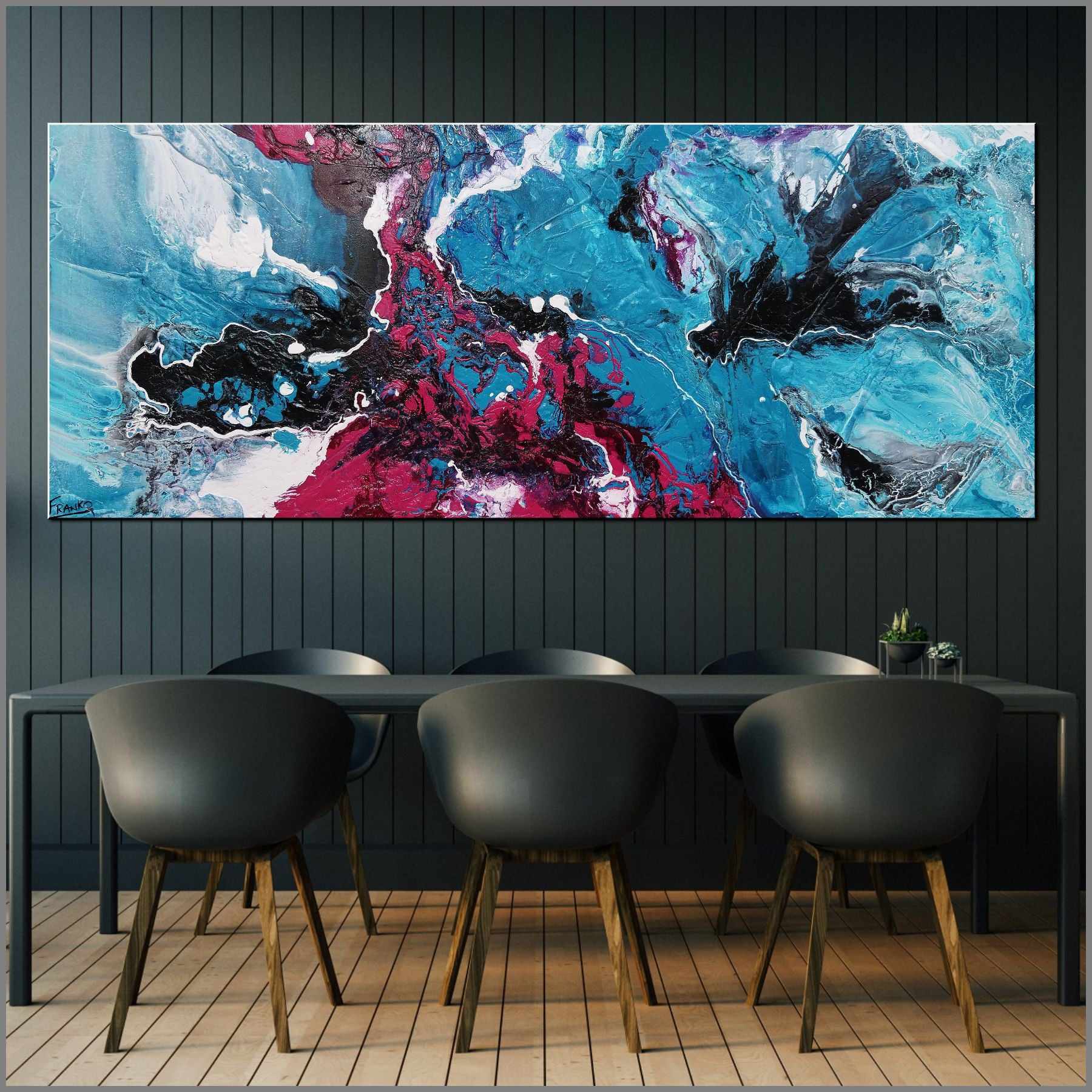 Magenta Seduction 200cm x 80cm Pink Blue Textured Abstract Painting (SOLD)-Abstract-[Franko_Artist]-[Australian_artist]-[Gold_Coast]-[Brisbane]-[modern]-[contemporary]-[original]-[Large_artwork]-[The_Block]-[Dream_Homes]-[ideas]-[Grand_Designs]-[Art_Lover]-Franklin Art Studio