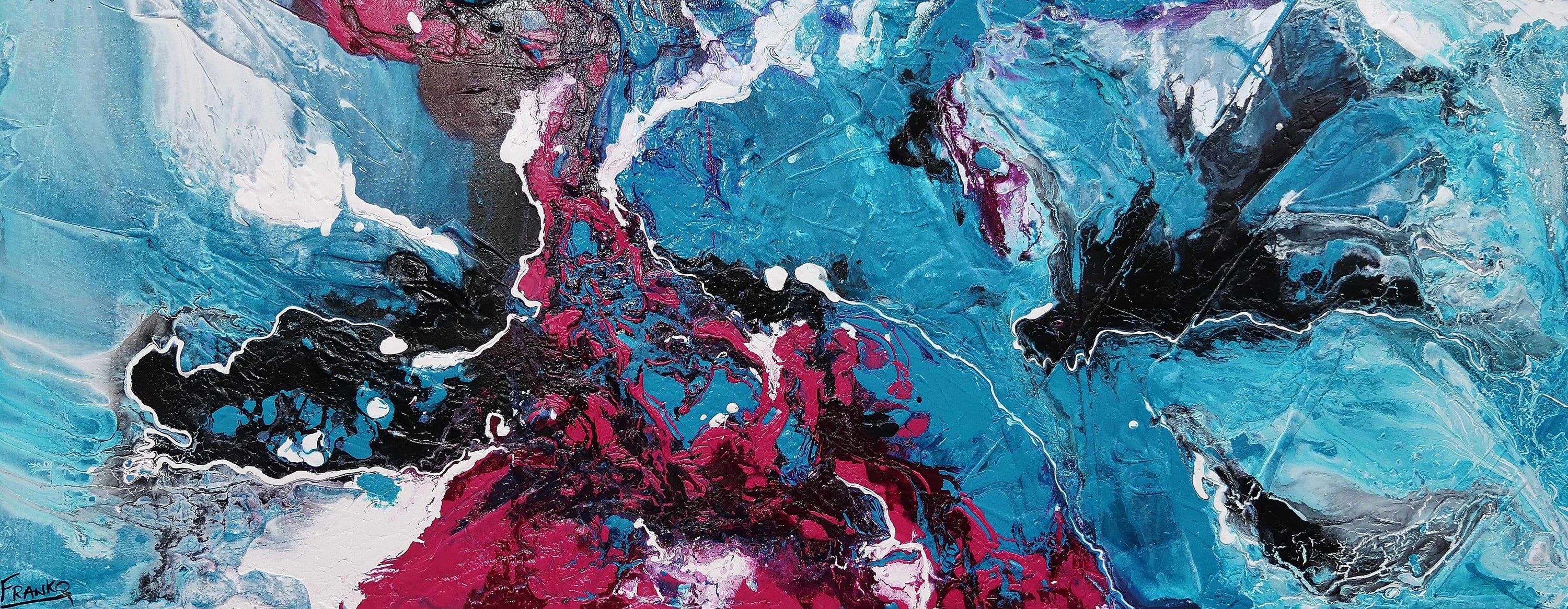 Magenta Seduction 200cm x 80cm Pink Blue Textured Abstract Painting (SOLD)-Abstract-[Franko_Artist]-[Australian_artist]-[Gold_Coast]-[Brisbane]-[modern]-[contemporary]-[original]-[Large_artwork]-Franklin Art Studio