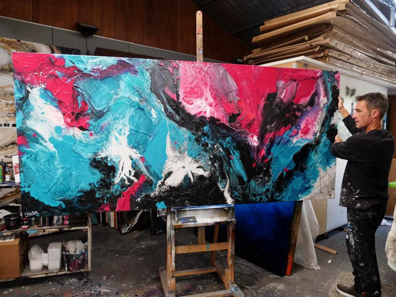 Magic 270cm x 120cm Black Teal Magenta Textured Abstract Painting-Abstract-[Franko]-[Australian]-[Popular]-[Best Selling]-Franklin Art Studio