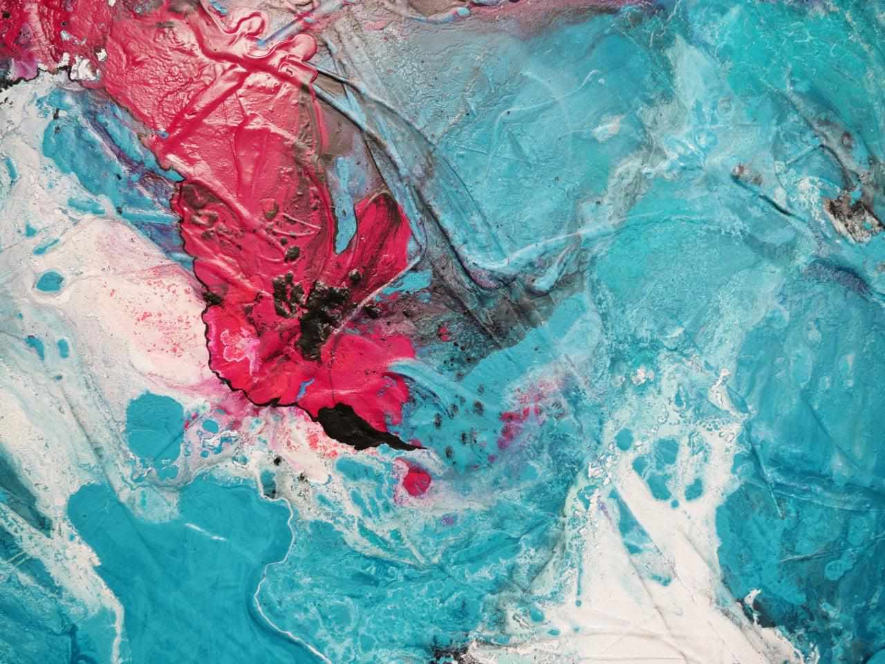 Magic 270cm x 120cm Black Teal Magenta Textured Abstract Painting
