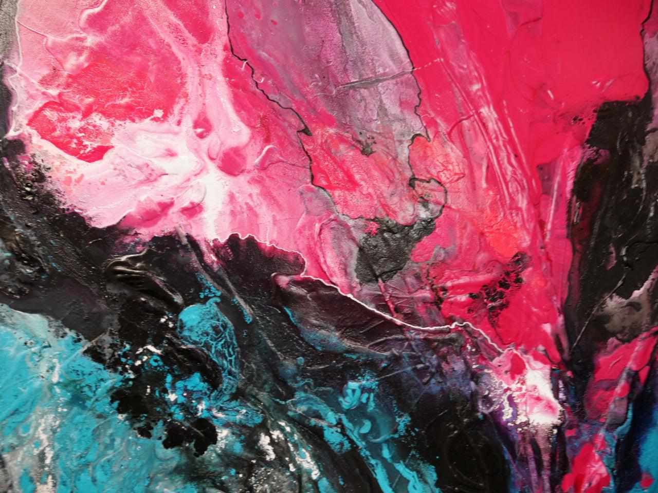 Magic 270cm x 120cm Black Teal Magenta Textured Abstract Painting