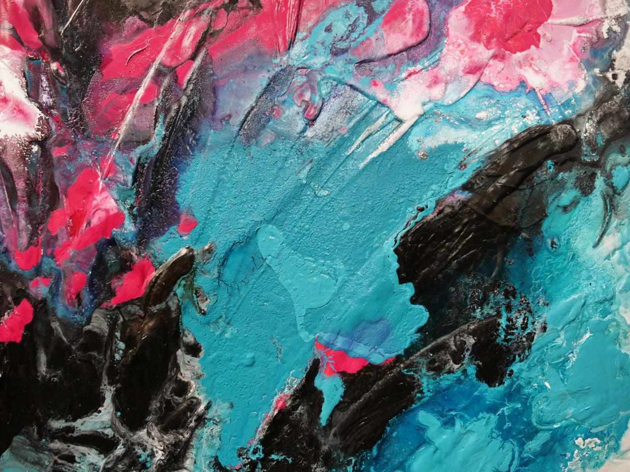 Magic 270cm x 120cm Black Teal Magenta Textured Abstract Painting